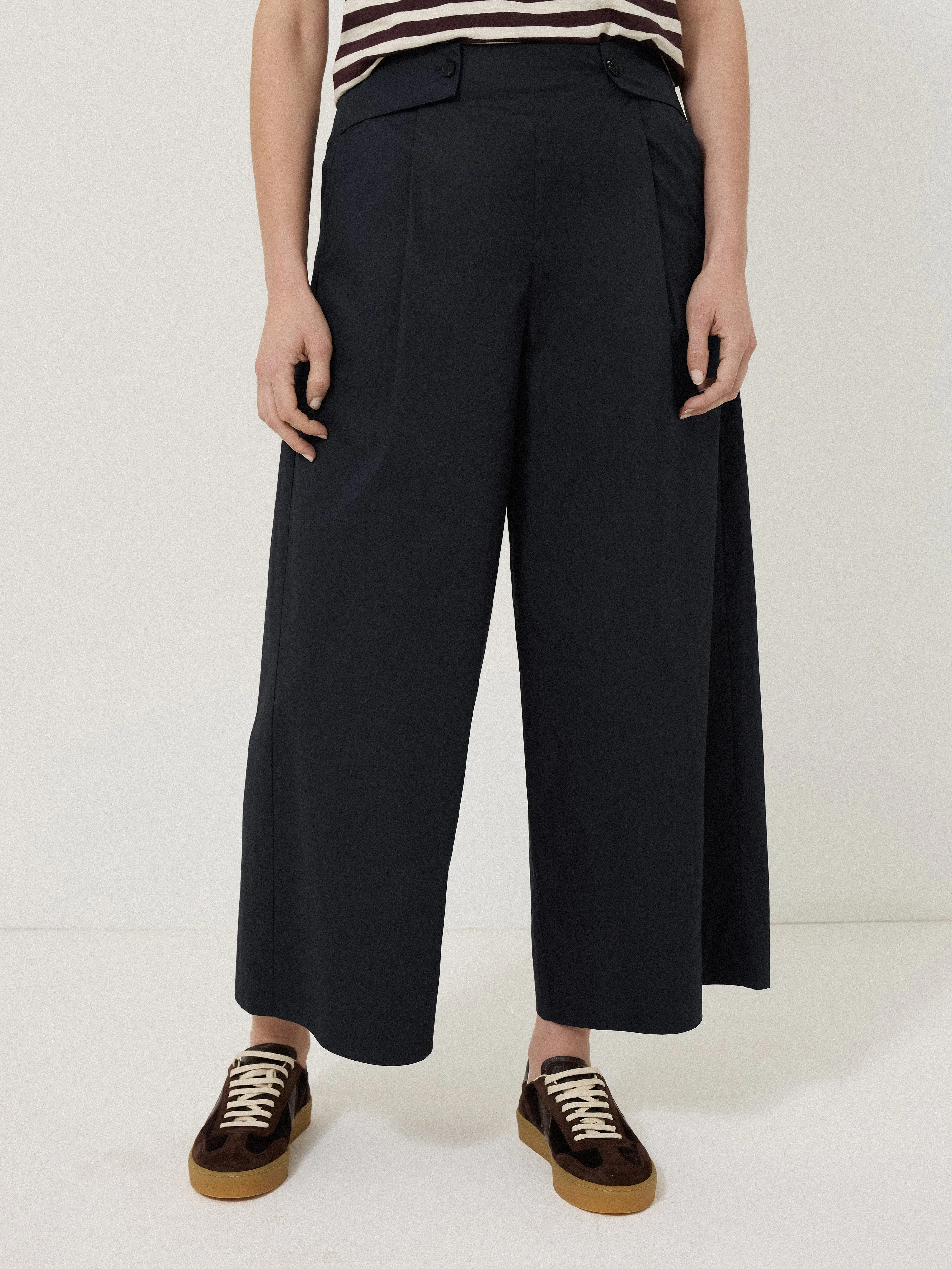 Wide Leg Cotton Trouser | Navy sold by Jigsaw