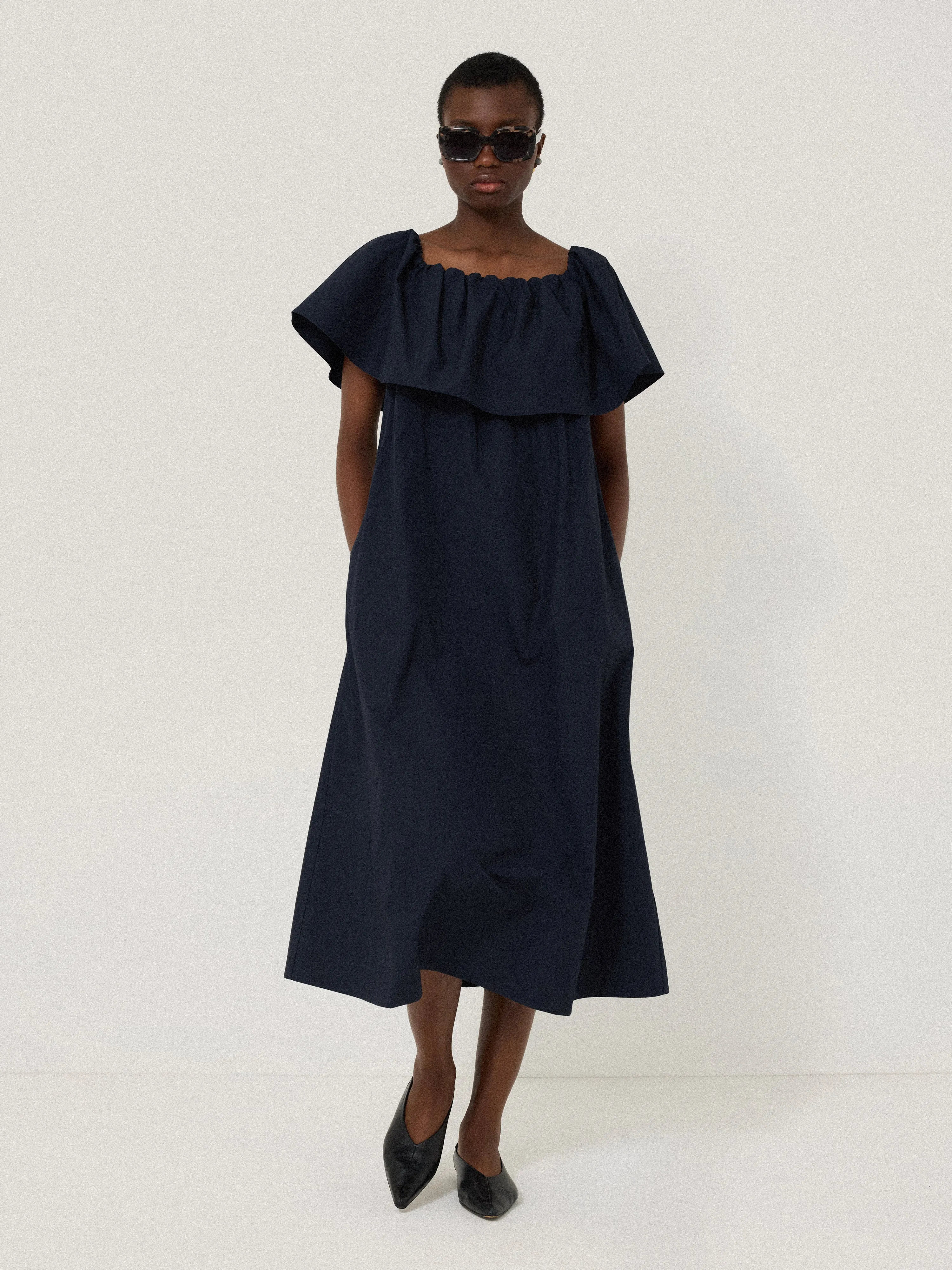 Off The Shoulder Poplin Dress | Navy sold by Jigsaw product image thumbnail 5