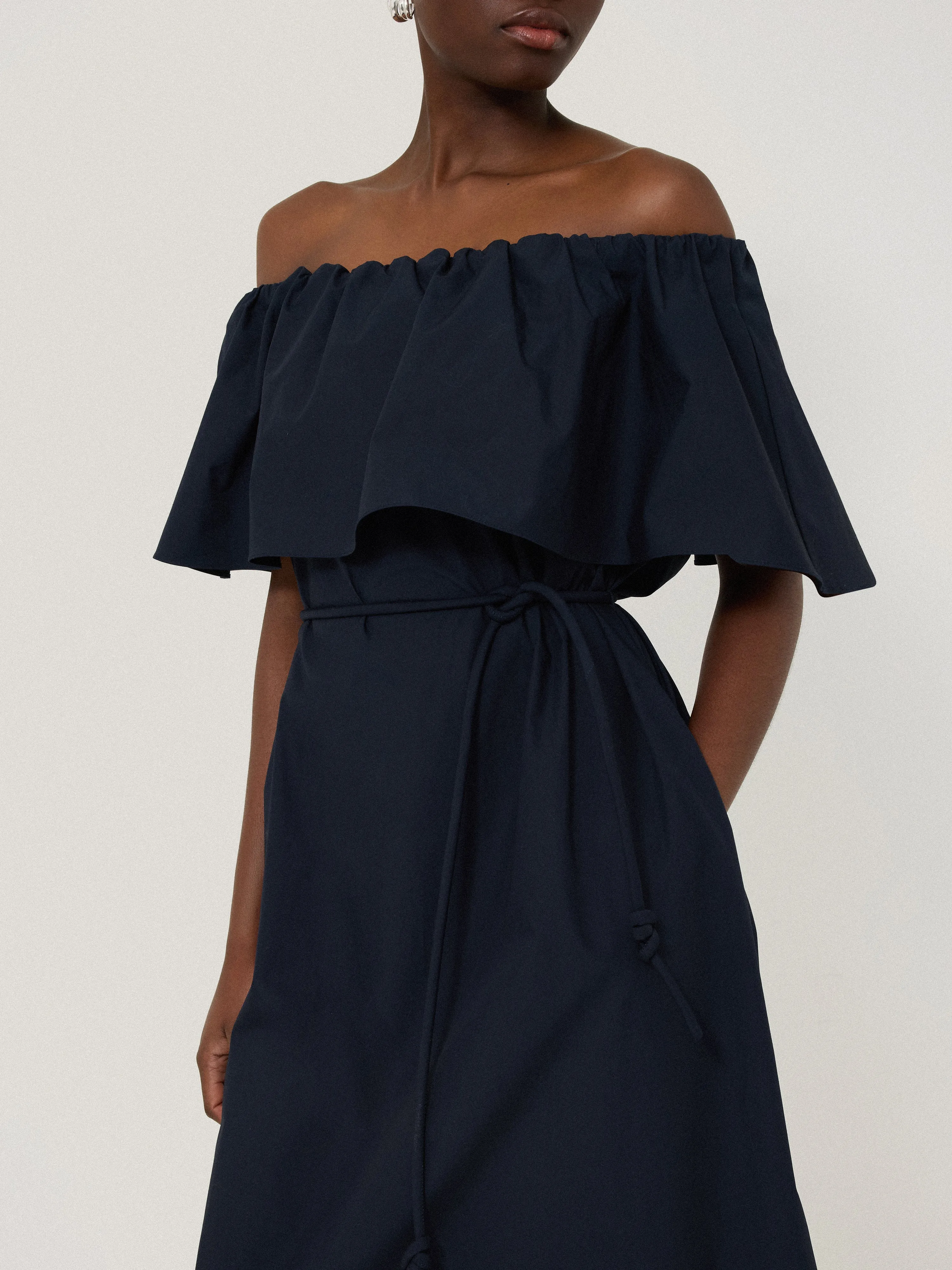 Off The Shoulder Poplin Dress | Navy sold by Jigsaw product image thumbnail 2