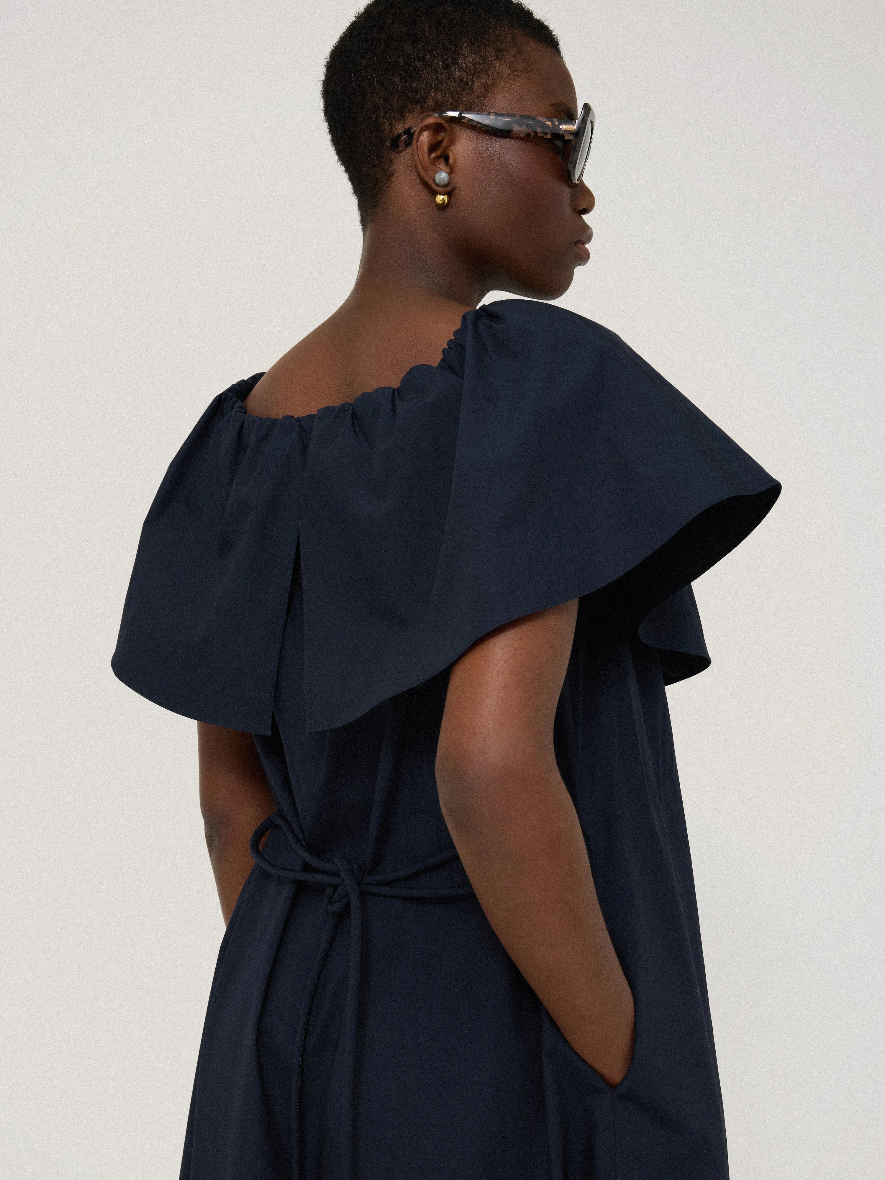 Off The Shoulder Poplin Dress | Navy sold by Jigsaw product image thumbnail 4