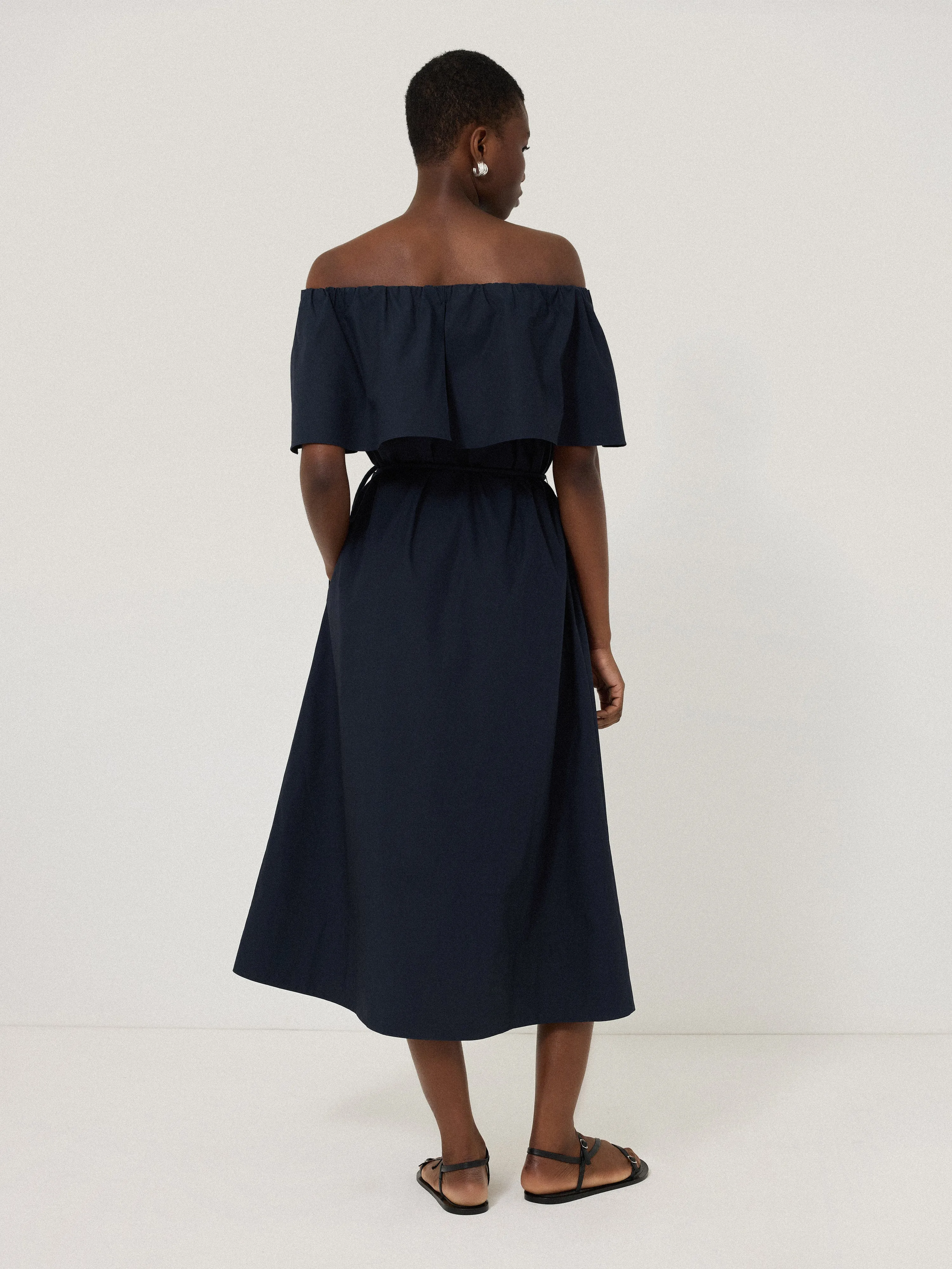Off The Shoulder Poplin Dress | Navy sold by Jigsaw product image thumbnail 3