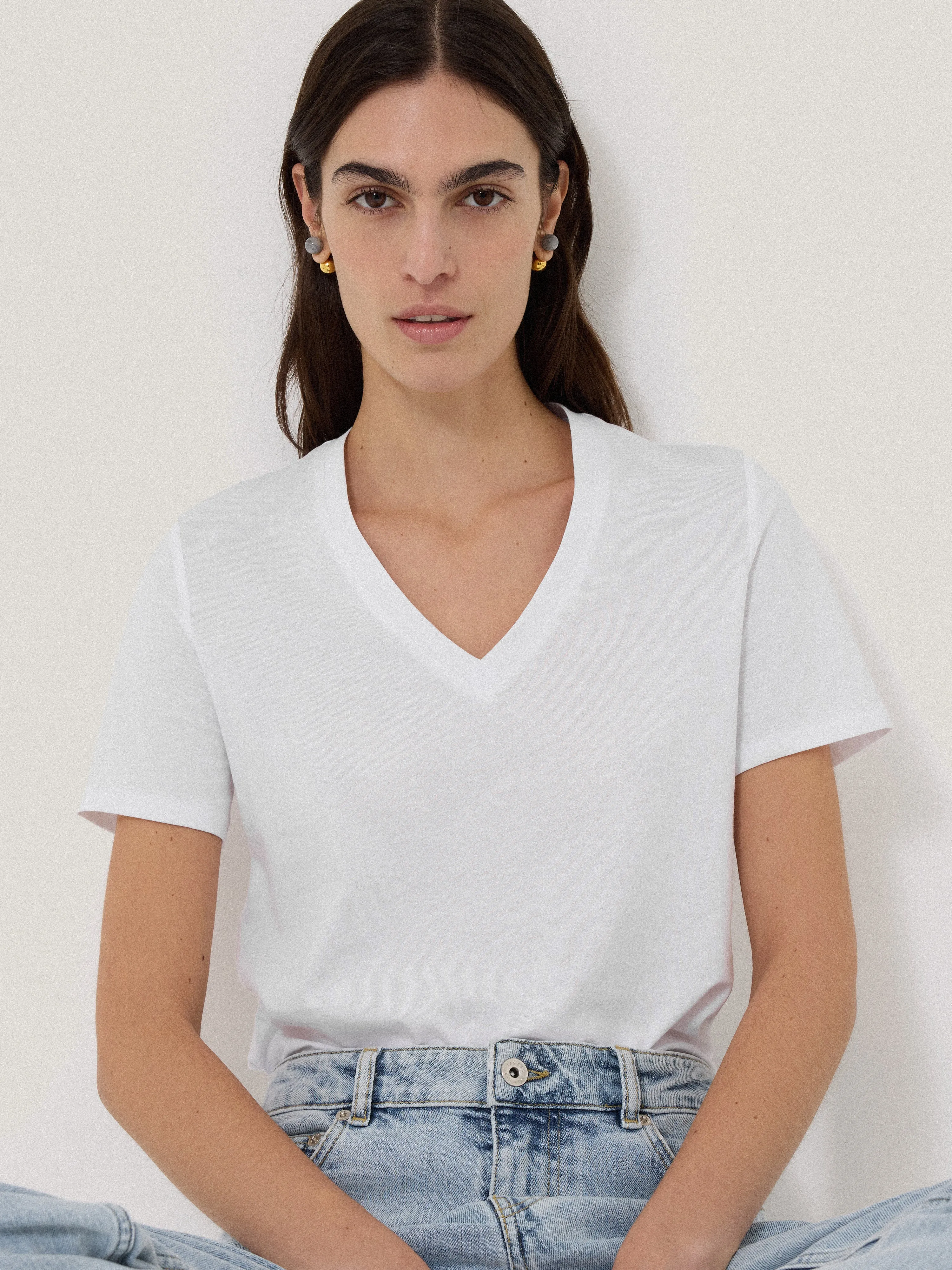 Supima Cotton V Neck T-shirt | White sold by Jigsaw