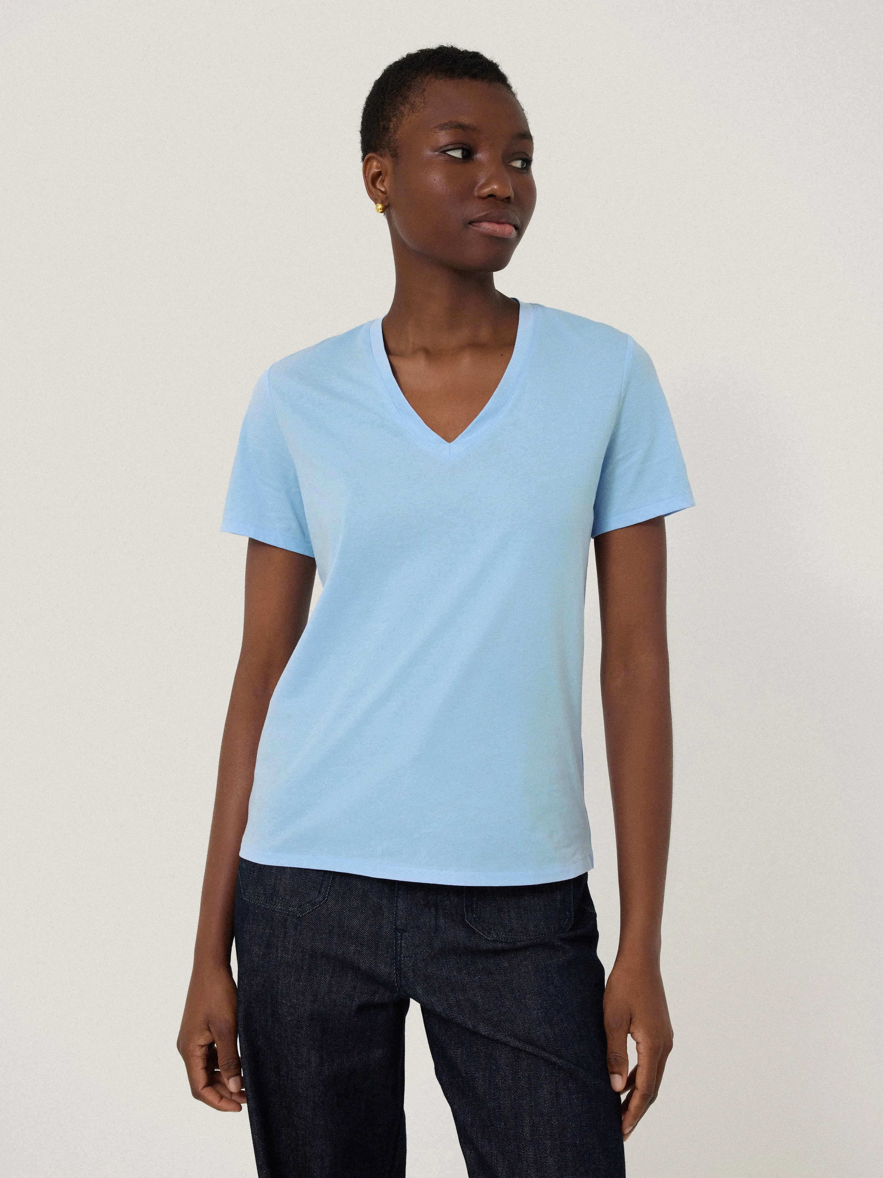 Supima Cotton V Neck T-shirt | Blue sold by Jigsaw