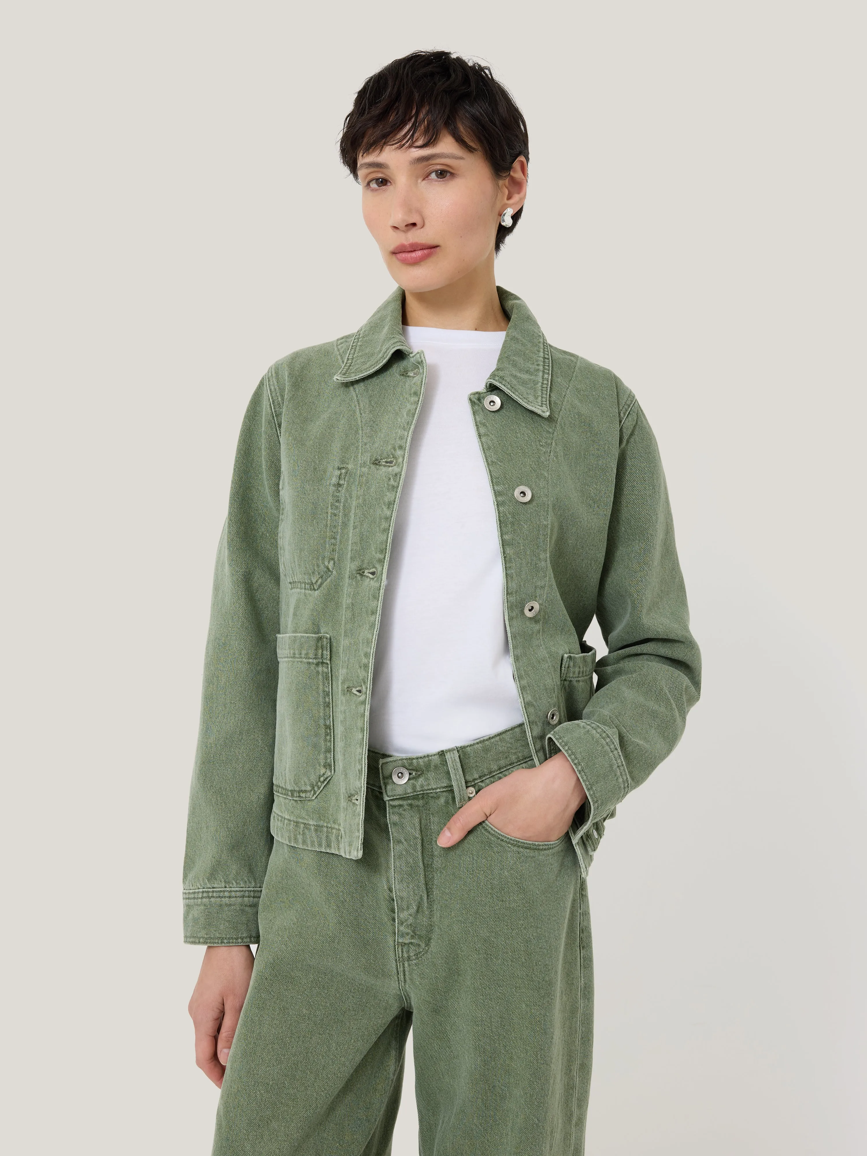 Cooper Denim Cropped Jacket | Washed Green sold by Jigsaw product image thumbnail 4