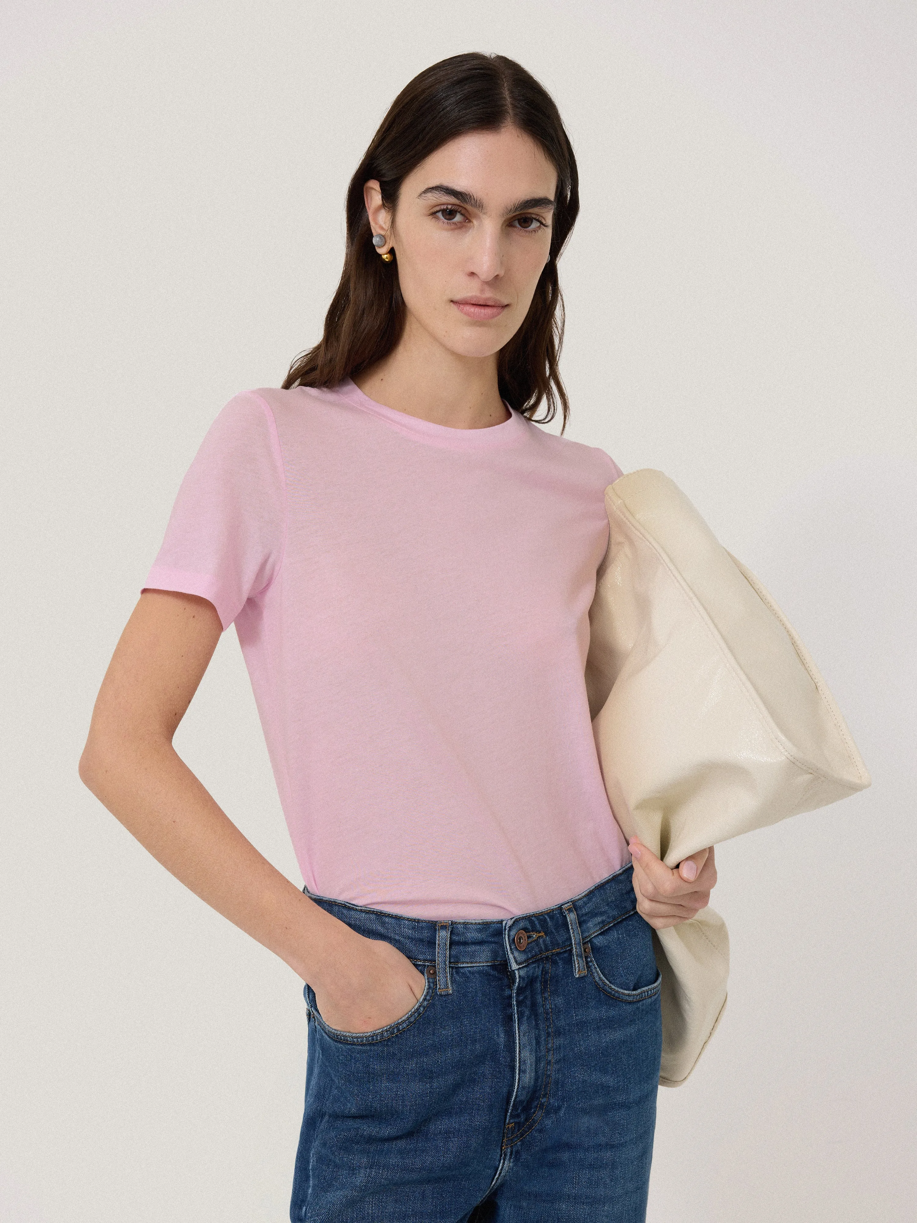 Supima Cotton Crew Neck Tee | Bloom Pink sold by Jigsaw