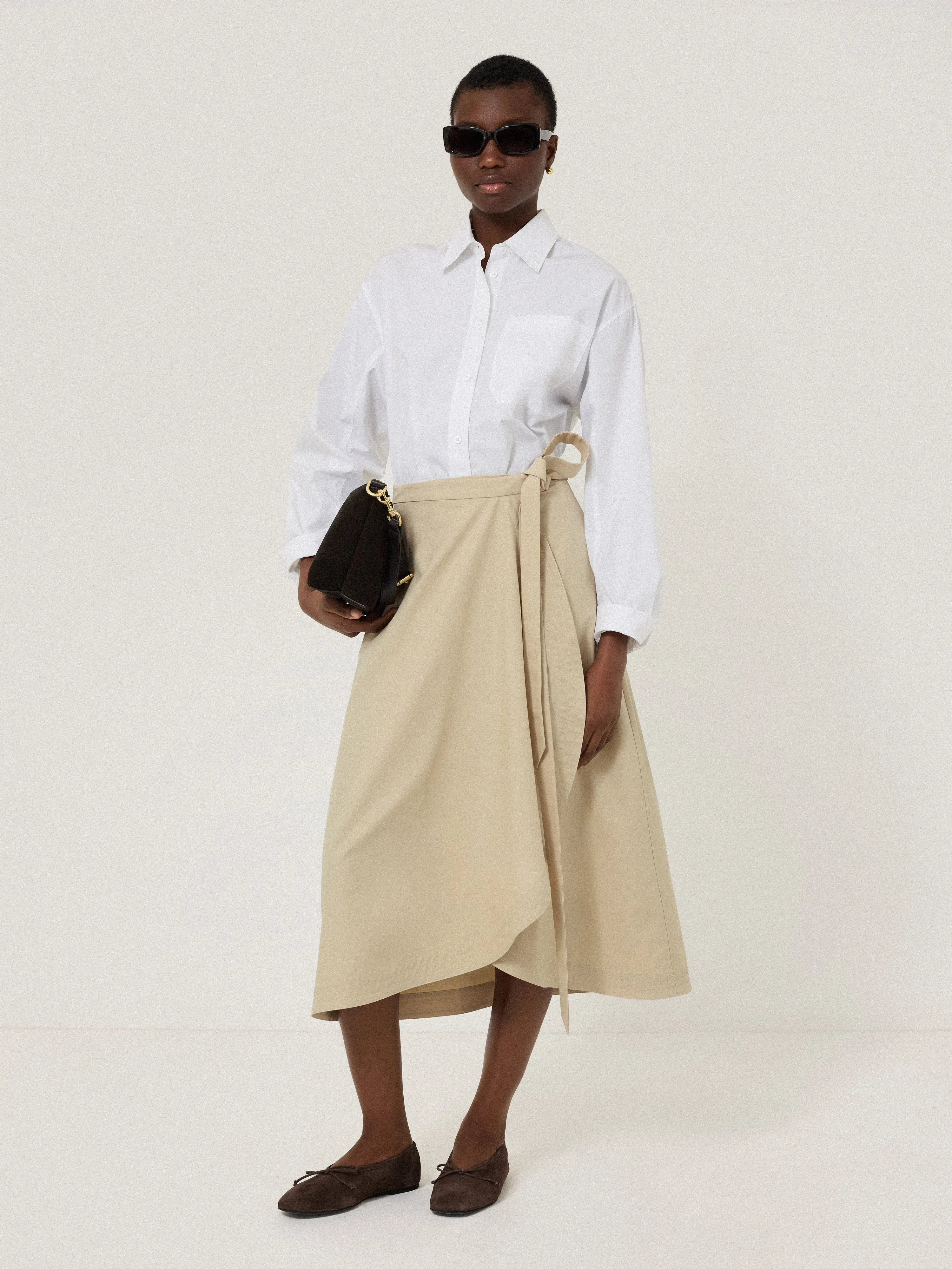 Cotton Mix Wrap Front Skirt | Neutral sold by Jigsaw product image thumbnail 3