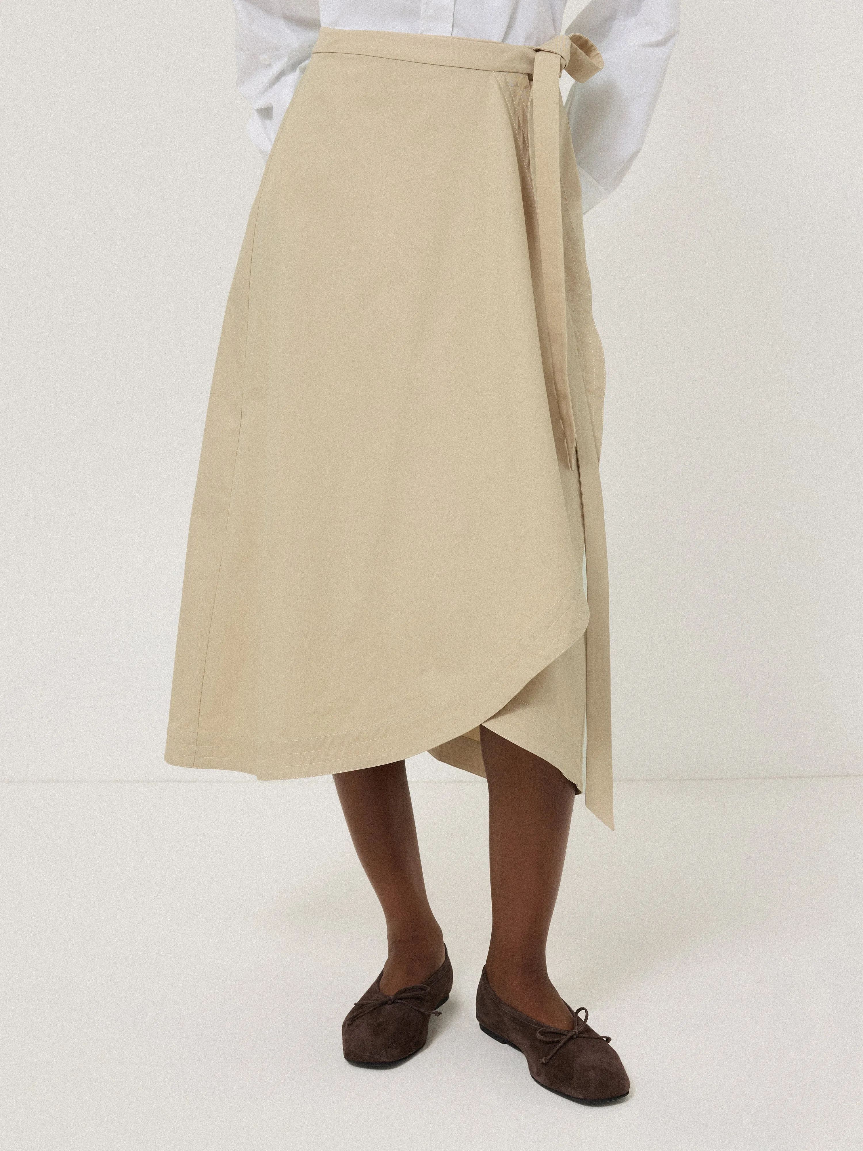 Cotton Mix Wrap Front Skirt | Neutral sold by Jigsaw
