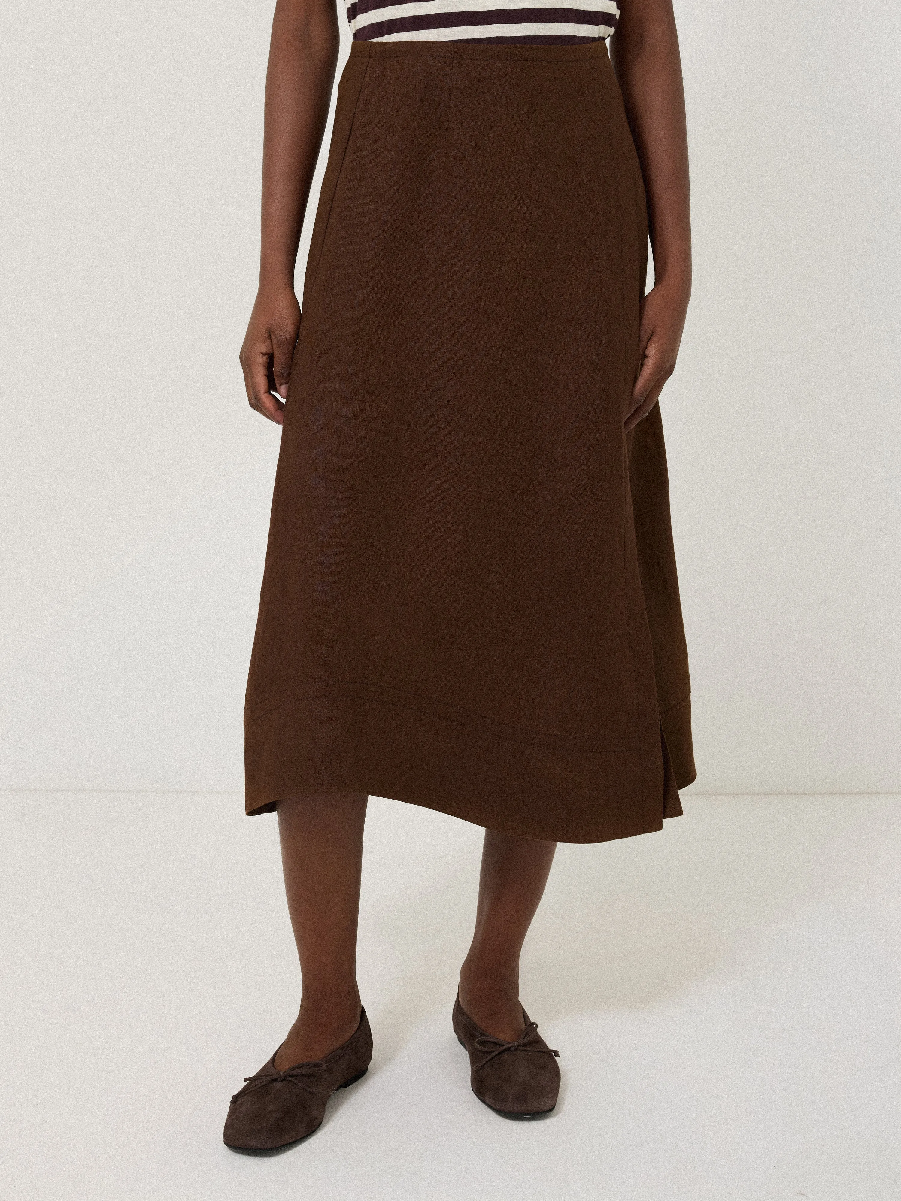 Linen Wrap Detail Skirt | Brown sold by Jigsaw