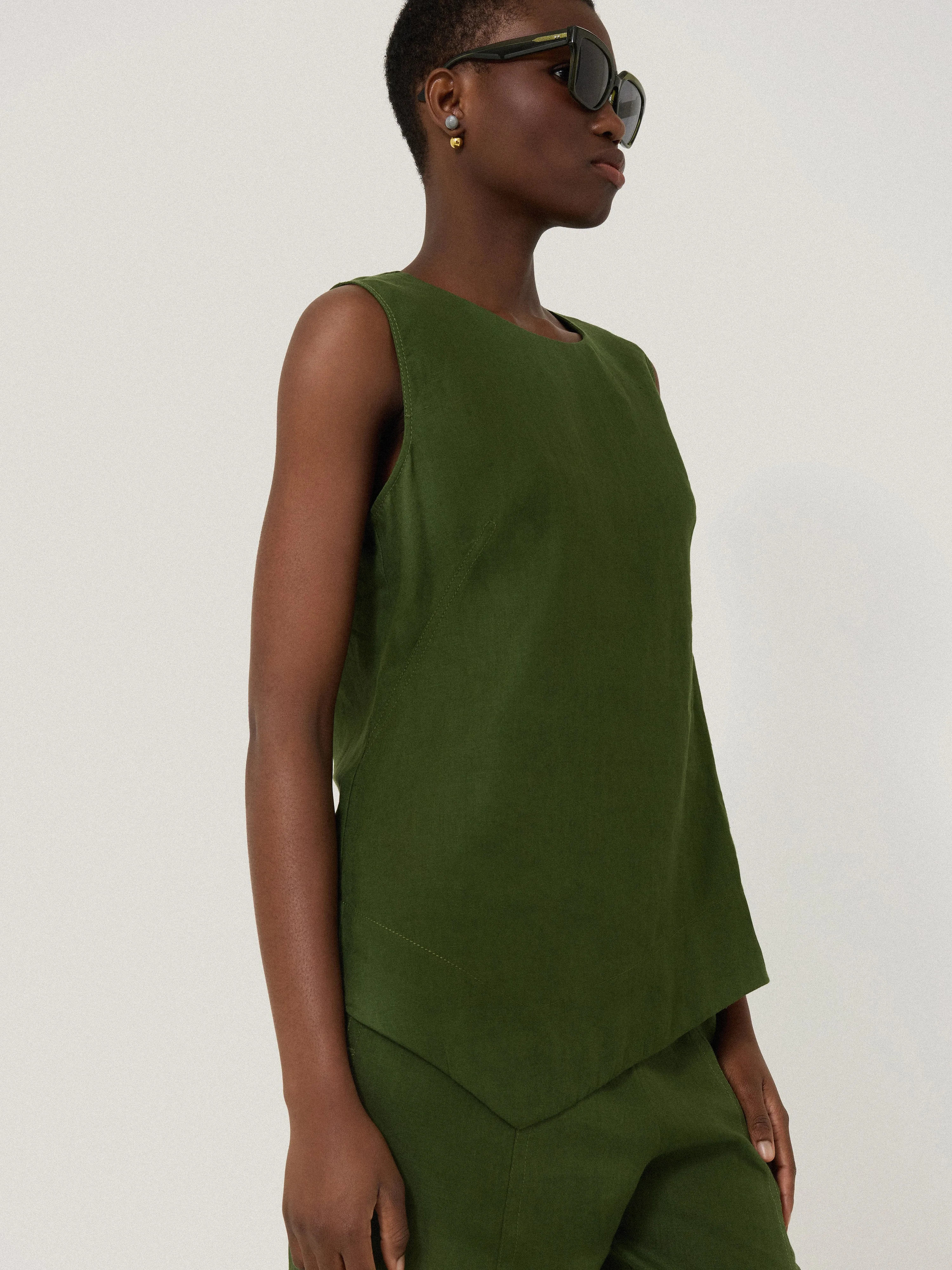Linen Asymmetric Hem Top | Green sold by Jigsaw product image thumbnail 2