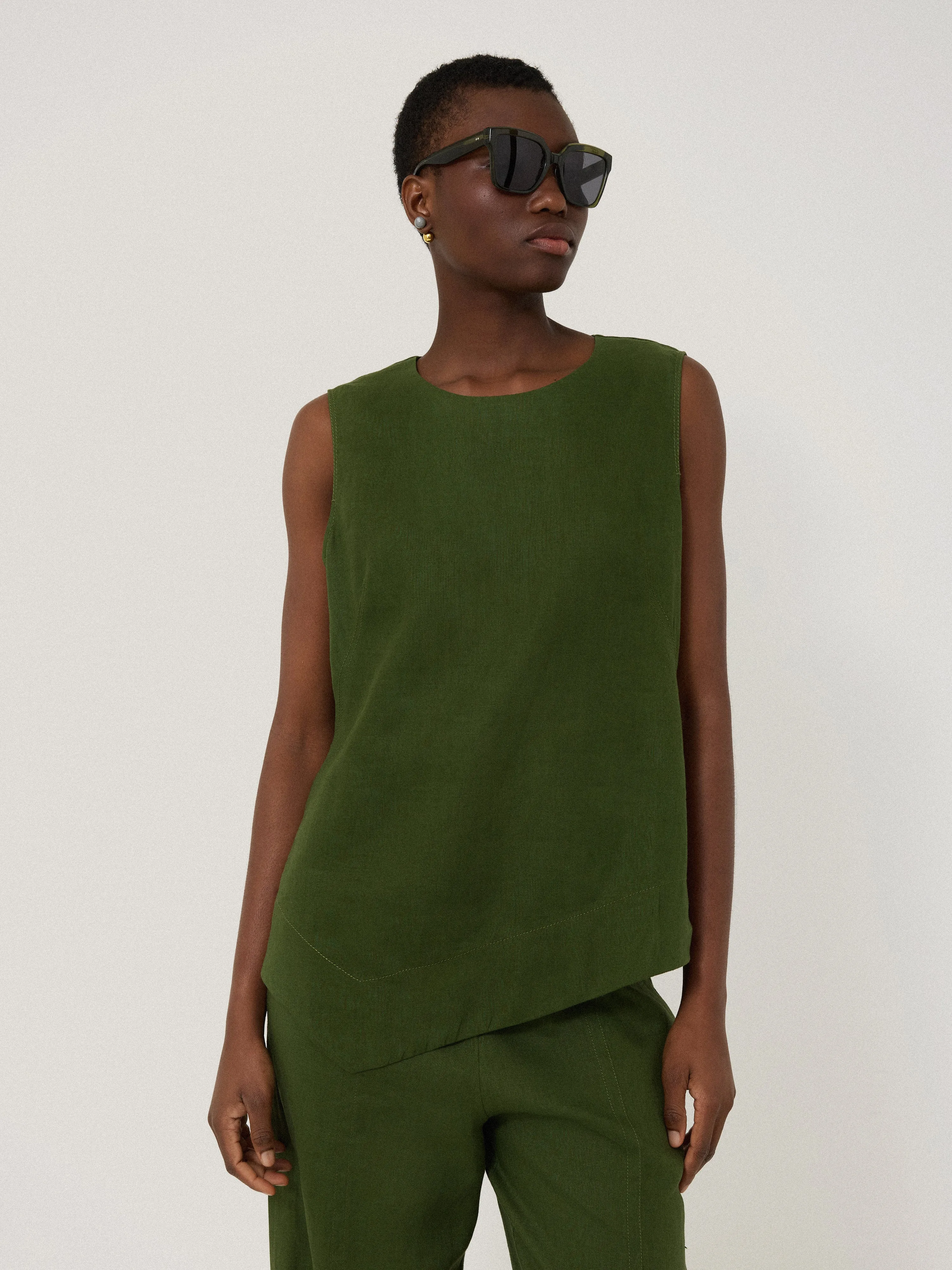 Linen Asymmetric Hem Top | Green sold by Jigsaw