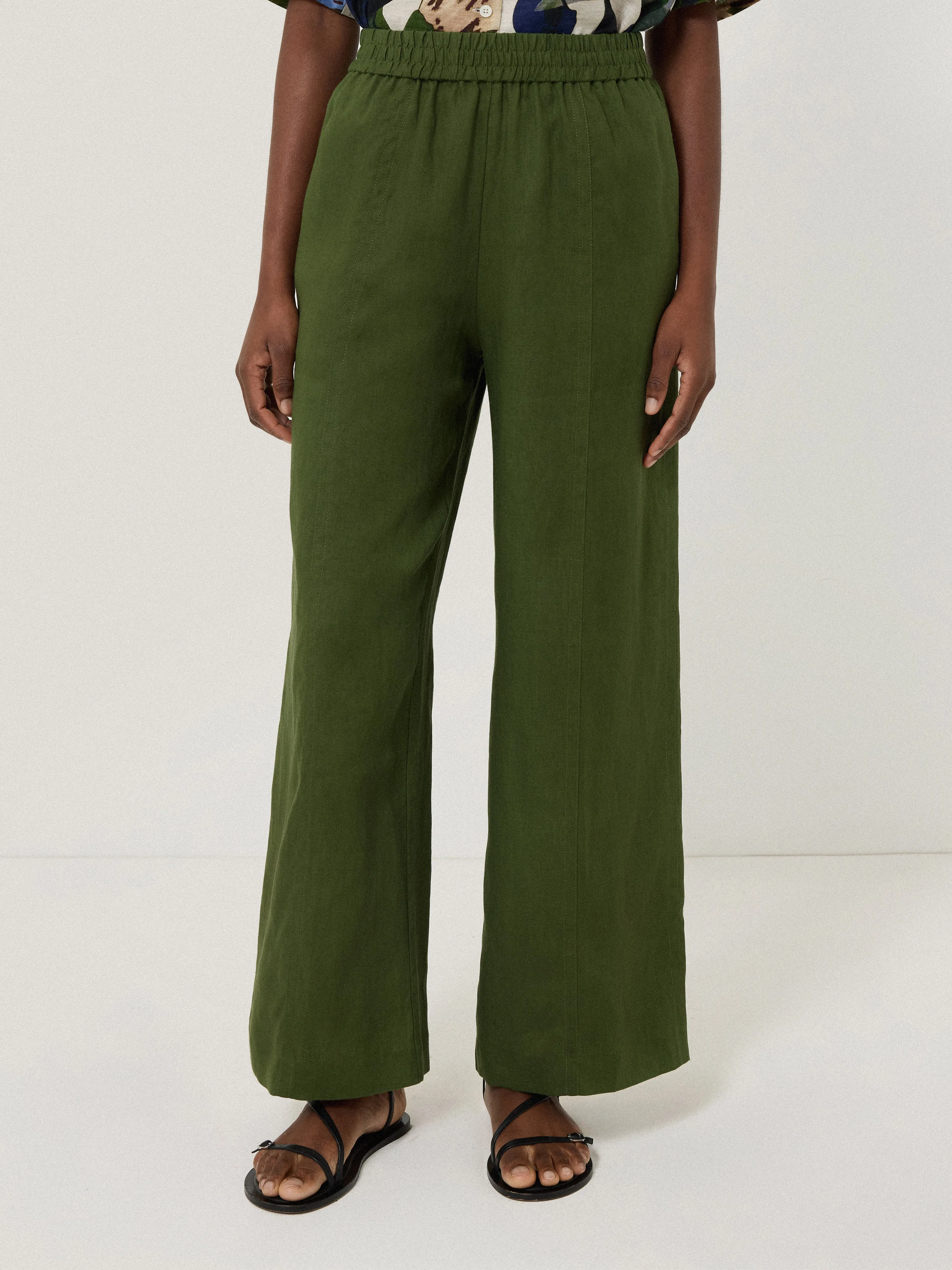 Linen Wide Leg Trouser | Green sold by Jigsaw