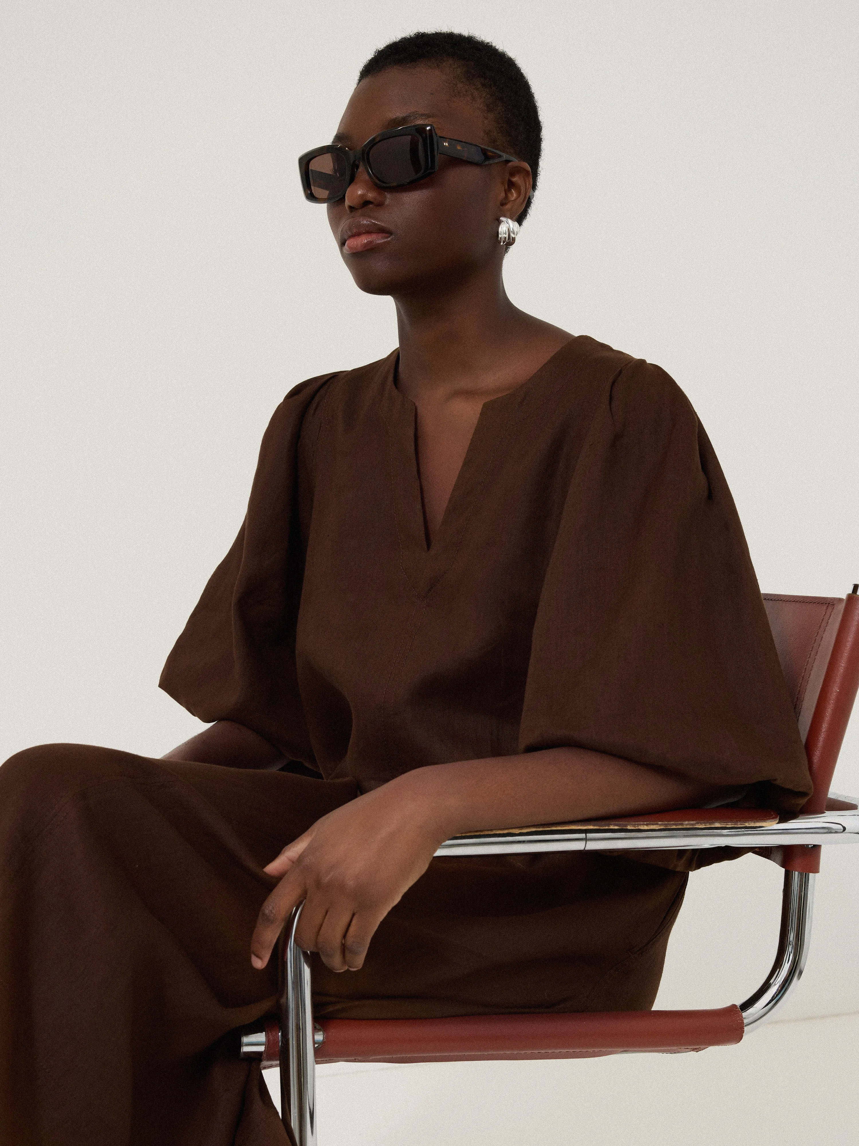 Linen Puff Sleeve Midi Dress | Brown sold by Jigsaw product image thumbnail 3