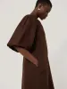 Linen Puff Sleeve Midi Dress | Brown sold by Jigsaw