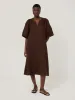 Linen Puff Sleeve Midi Dress | Brown sold by Jigsaw