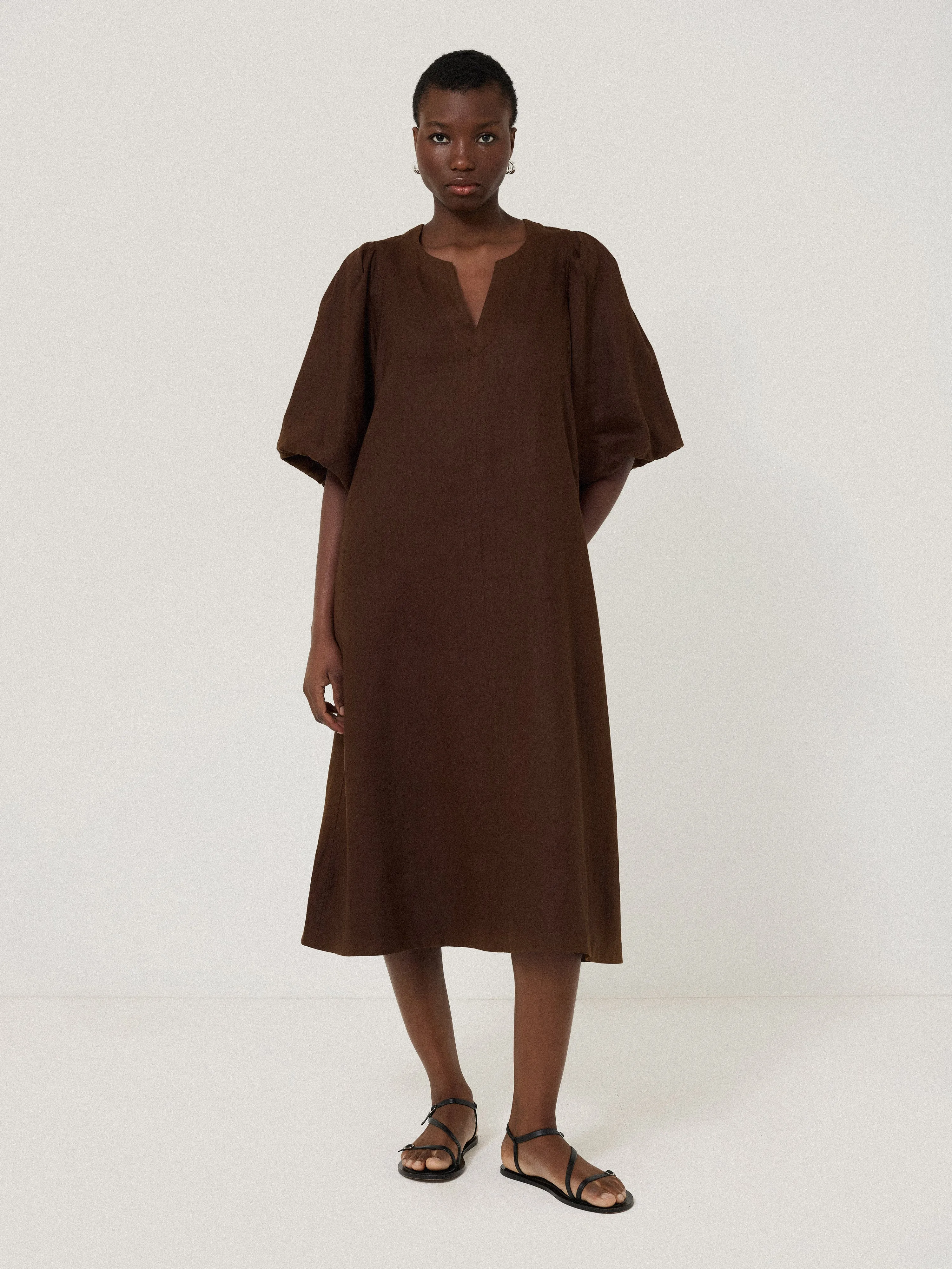 Linen Puff Sleeve Midi Dress | Brown sold by Jigsaw product image thumbnail 2