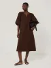 Linen Puff Sleeve Midi Dress | Brown sold by Jigsaw