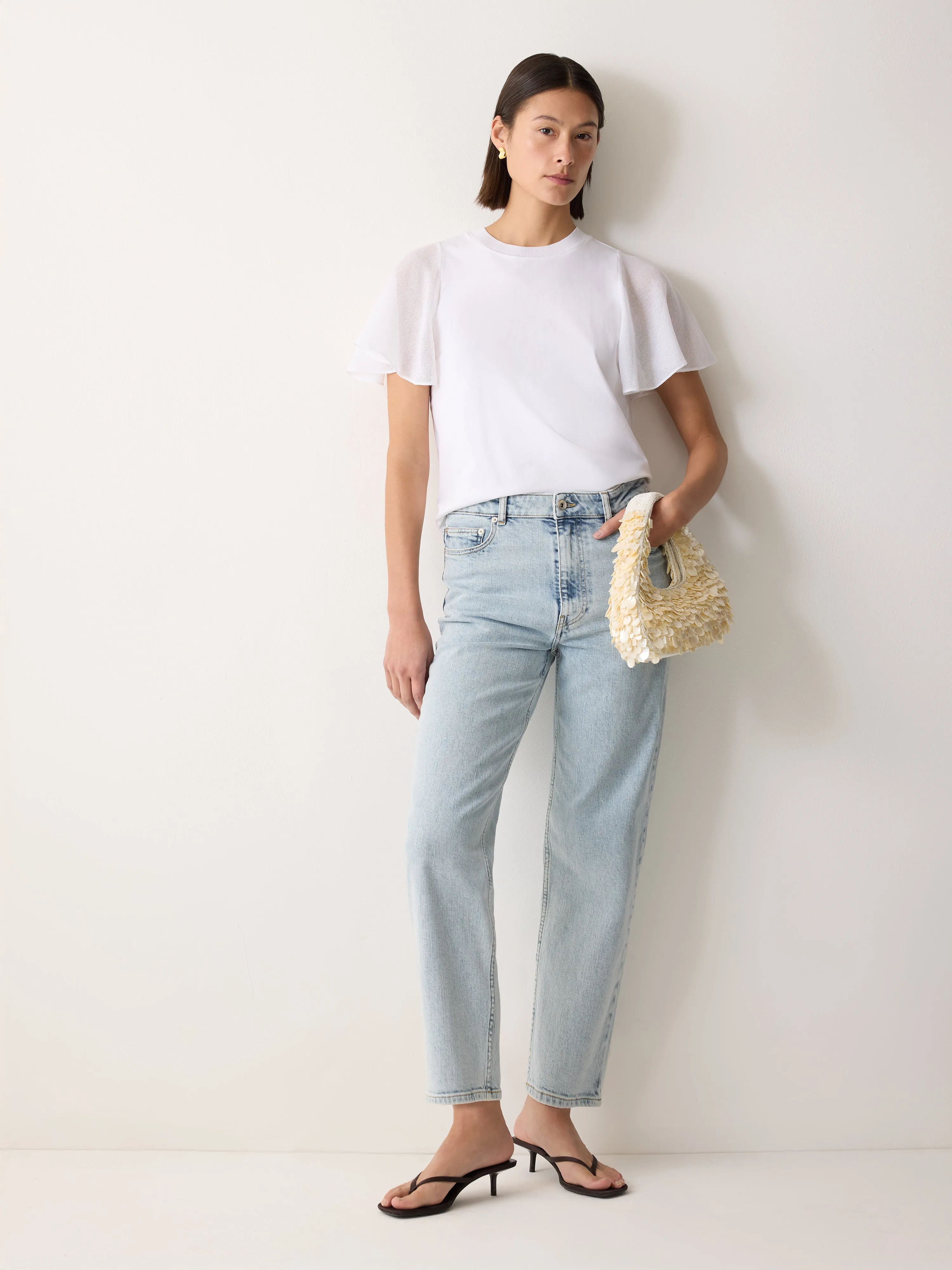 Gauze Sleeve Jersey Top | White sold by Jigsaw