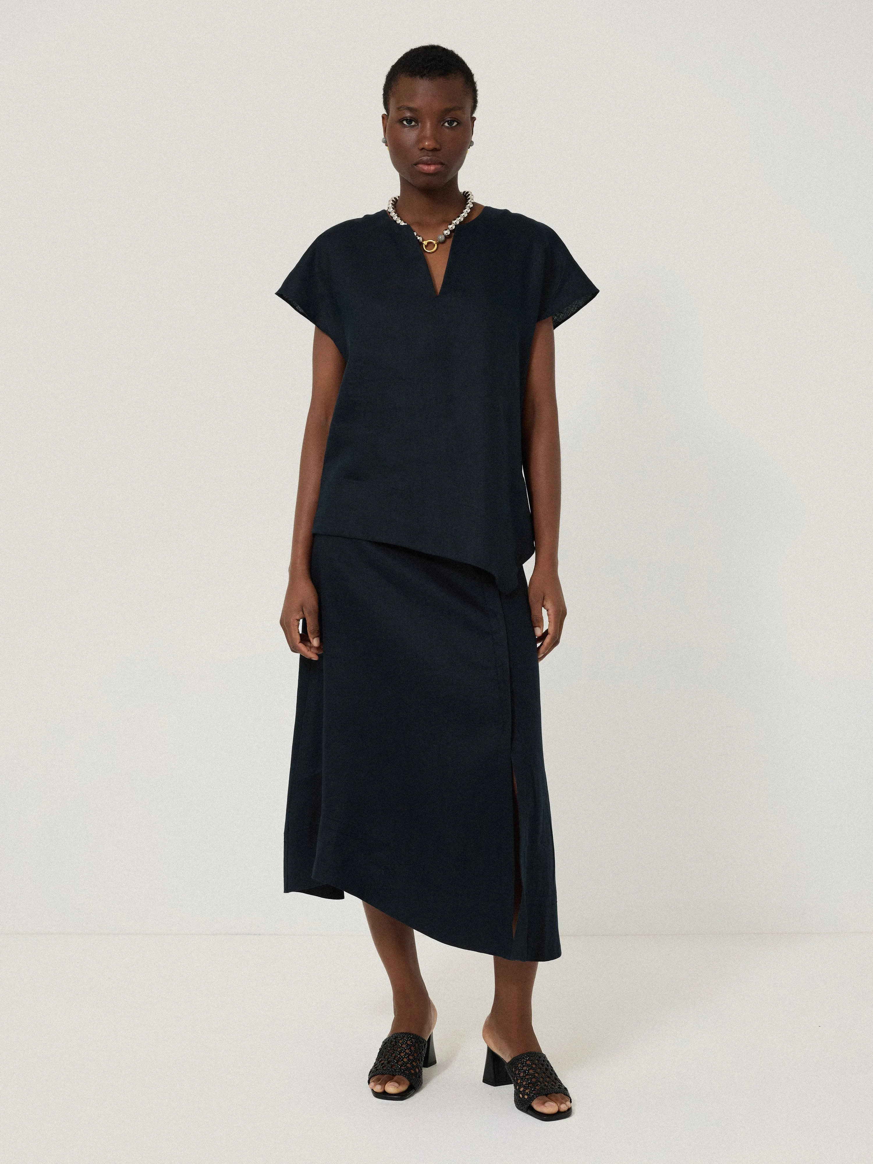 Linen Wrap Detail Skirt | Navy sold by Jigsaw product image thumbnail 3
