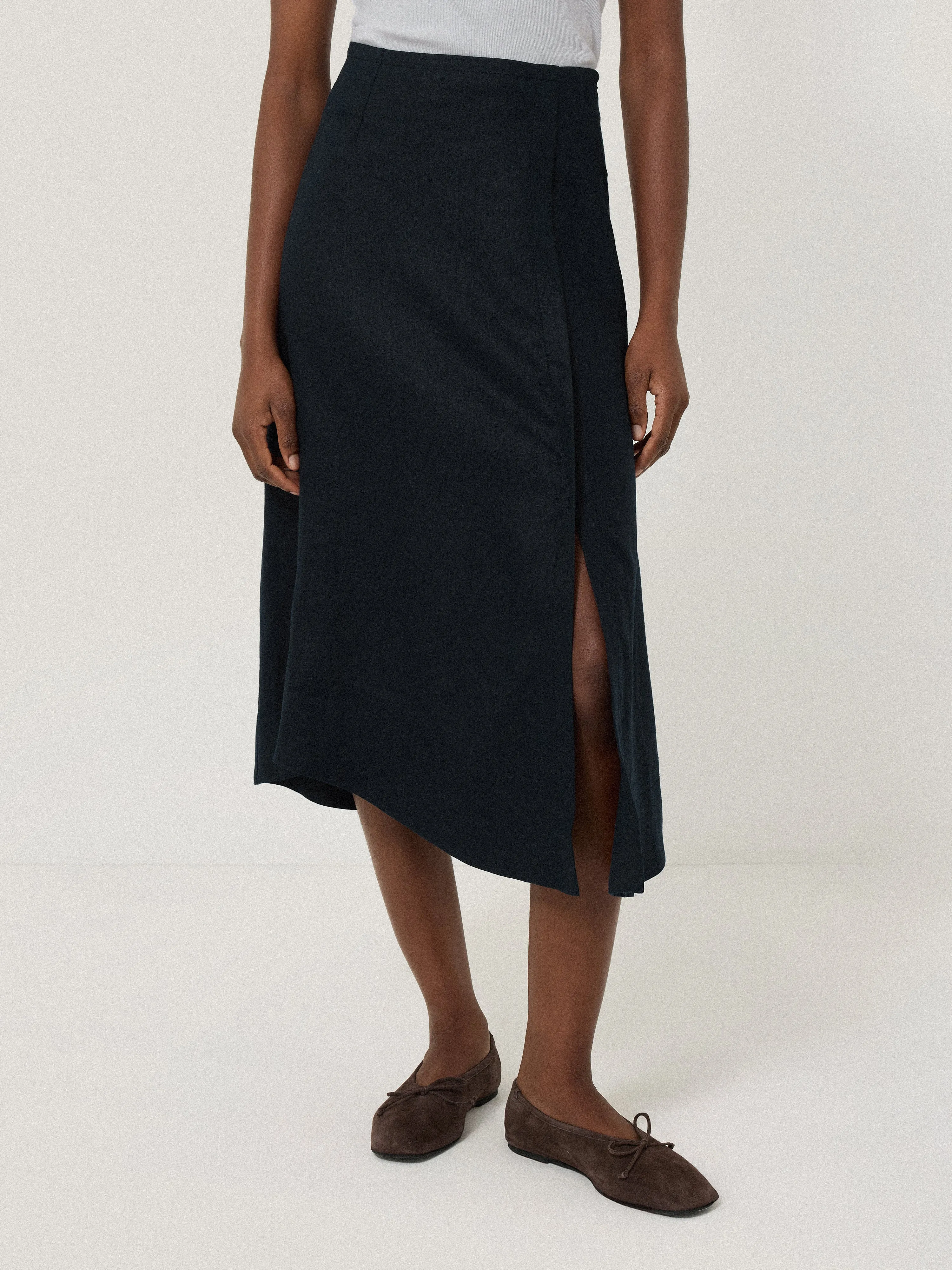 Linen Wrap Detail Skirt | Navy sold by Jigsaw