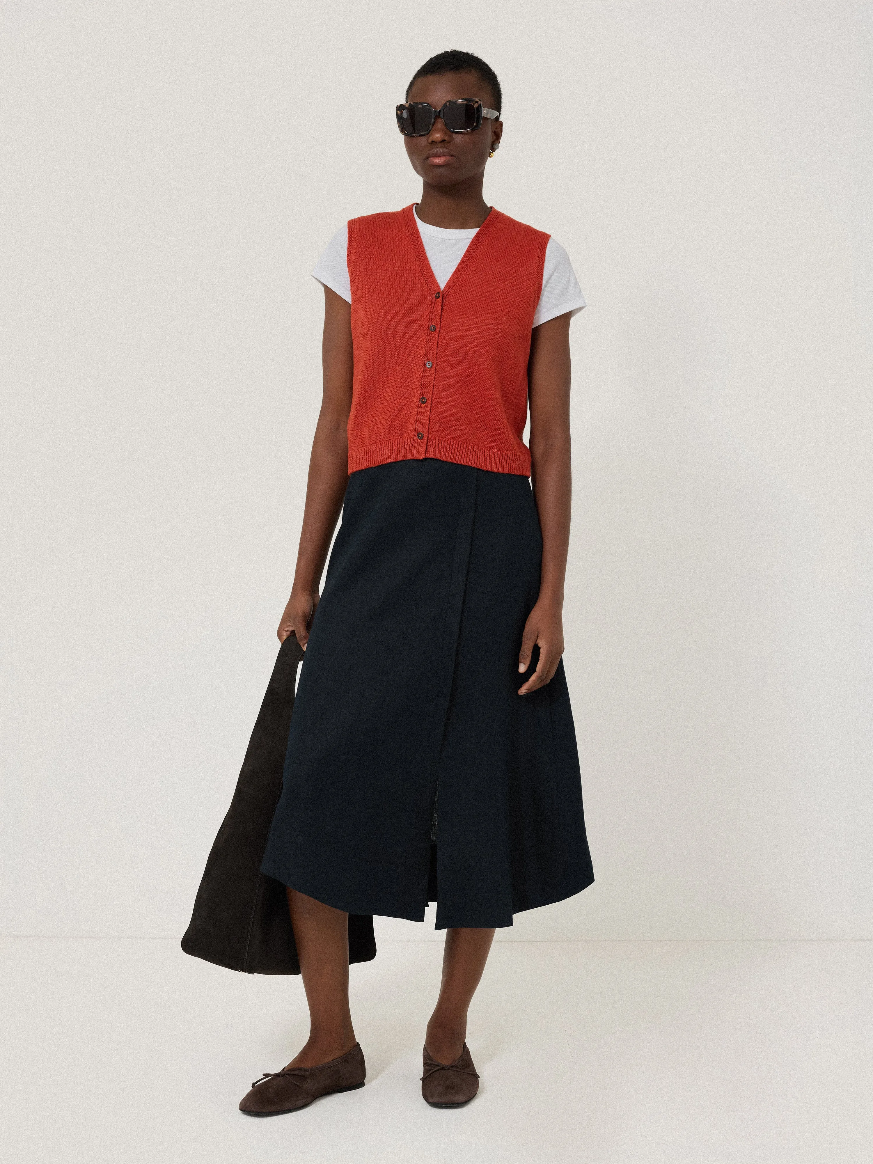 Linen Wrap Detail Skirt | Navy sold by Jigsaw product image thumbnail 5