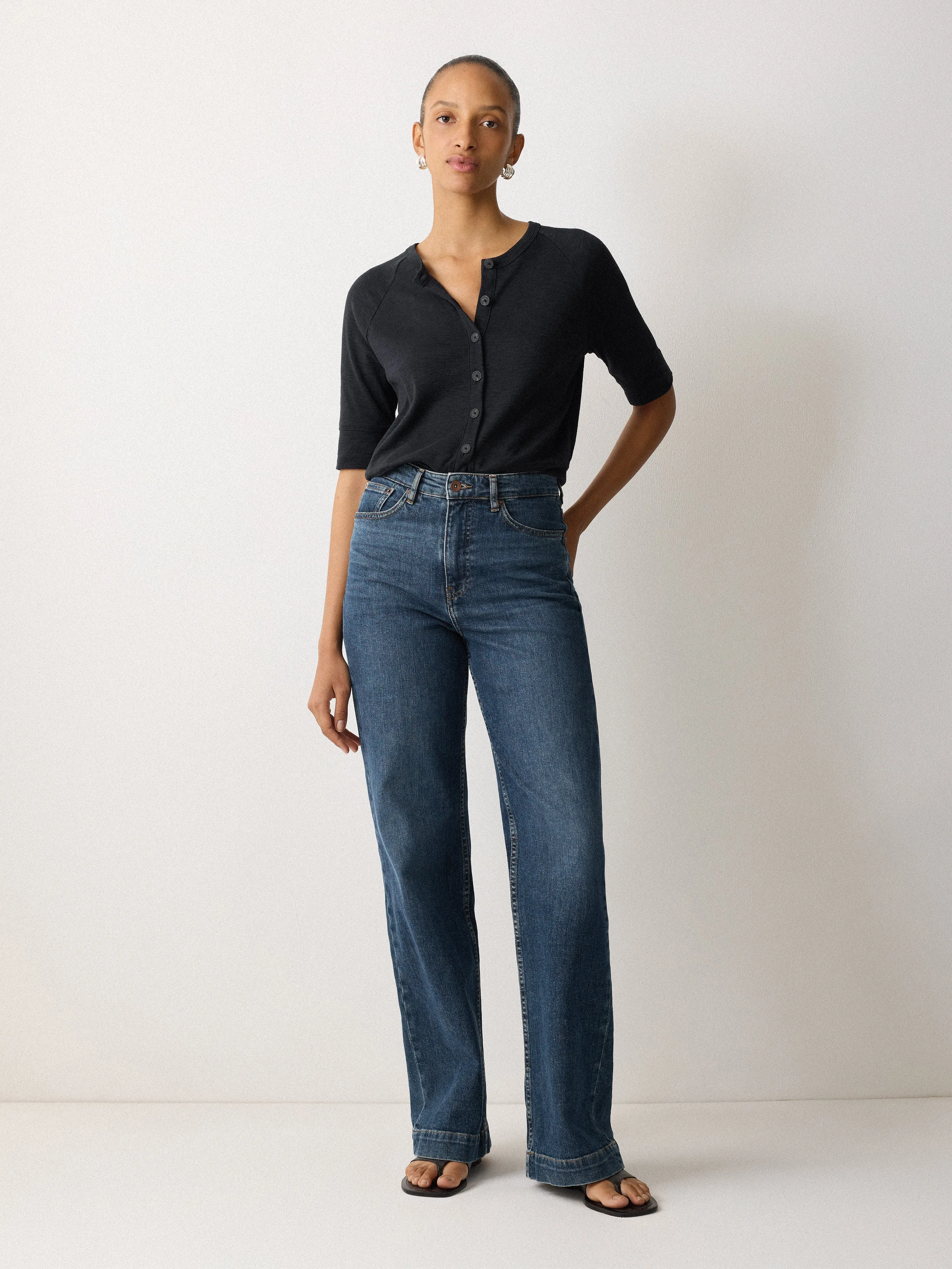 Cotton Luxe Half Sleeve Cardi | Navy sold by Jigsaw