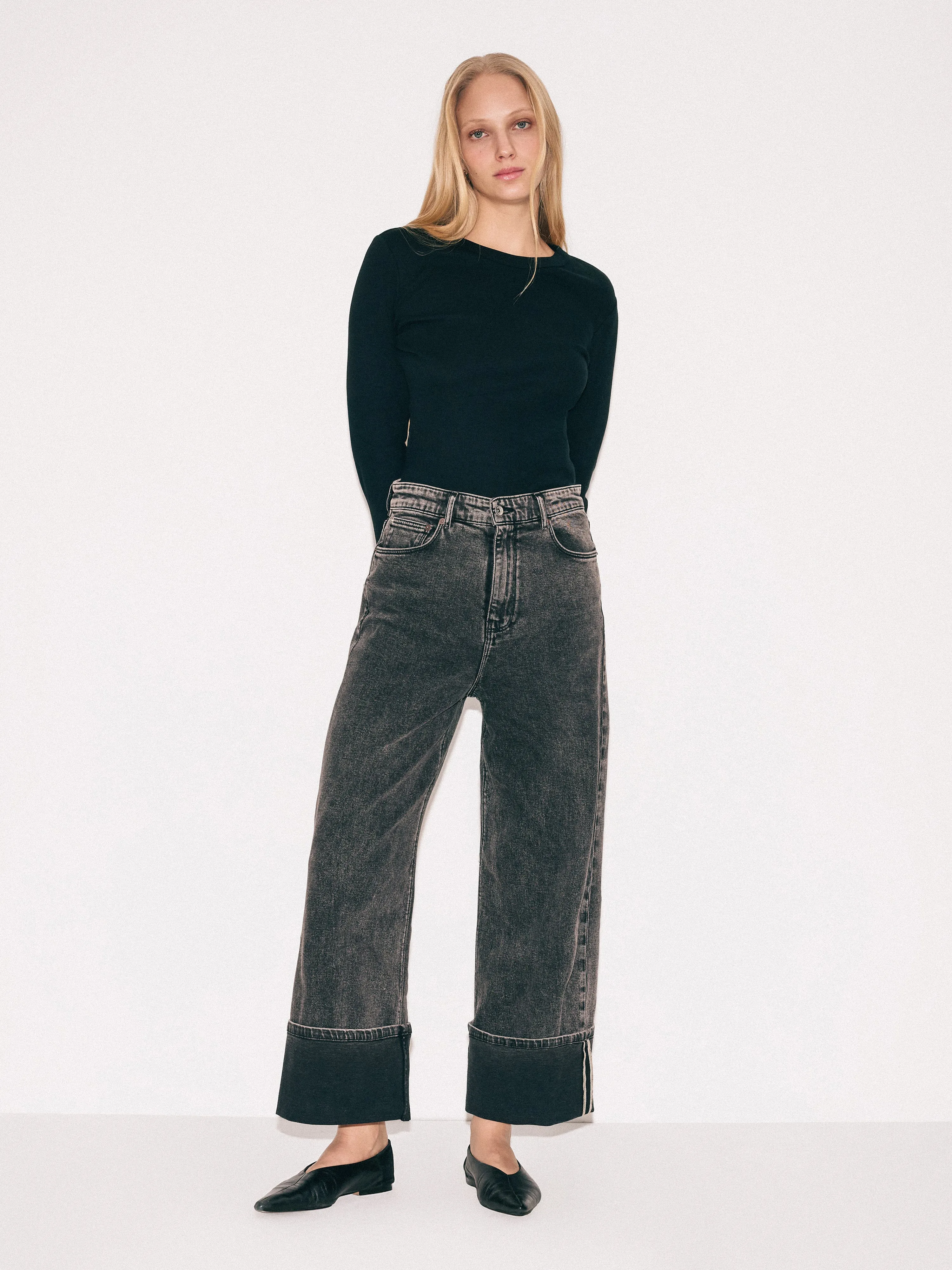 Blair Turn Up Jean | Black Snow Wash sold by Jigsaw