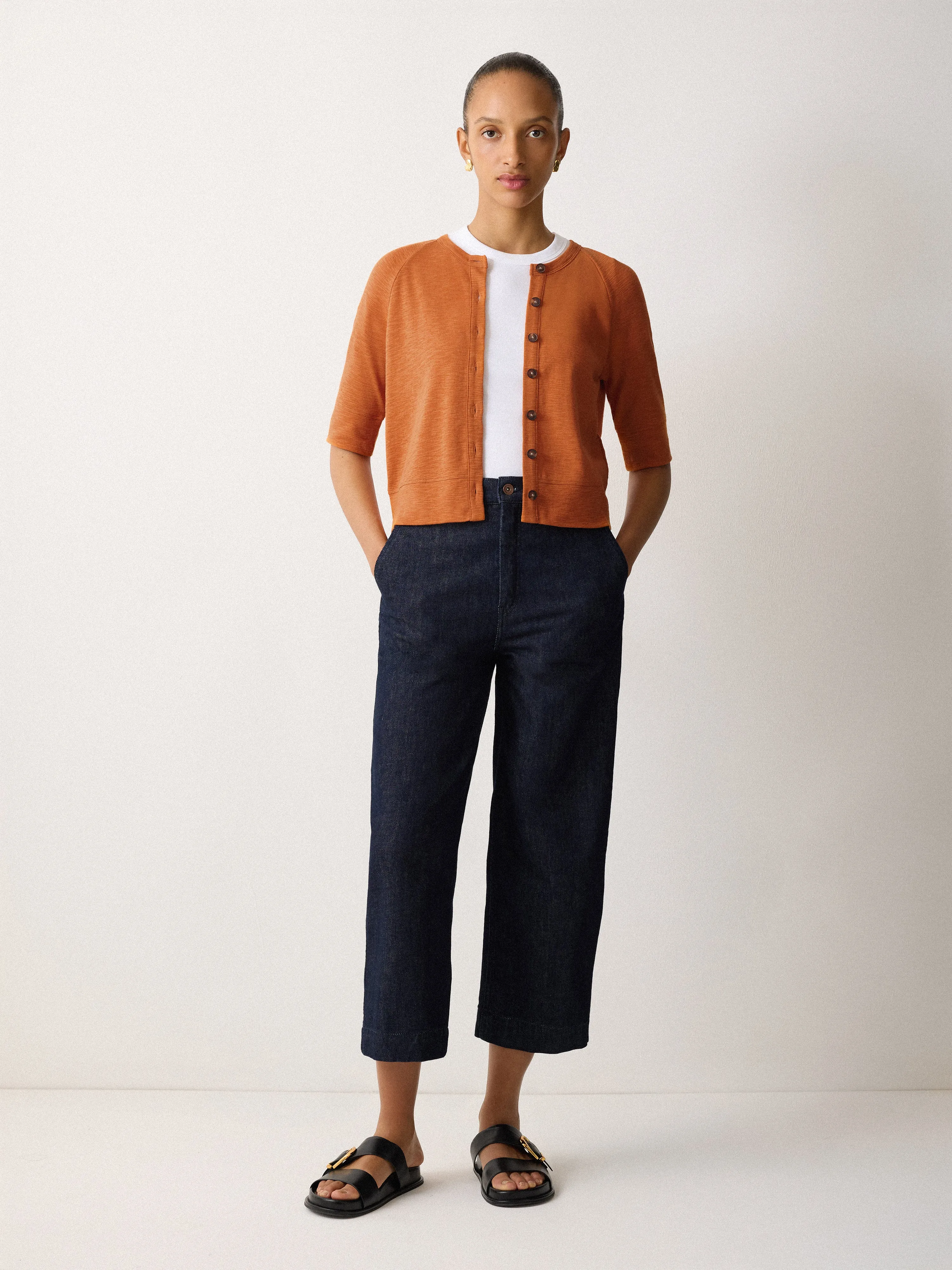 Cotton Luxe Half Sleeve Cardi | Orange sold by Jigsaw