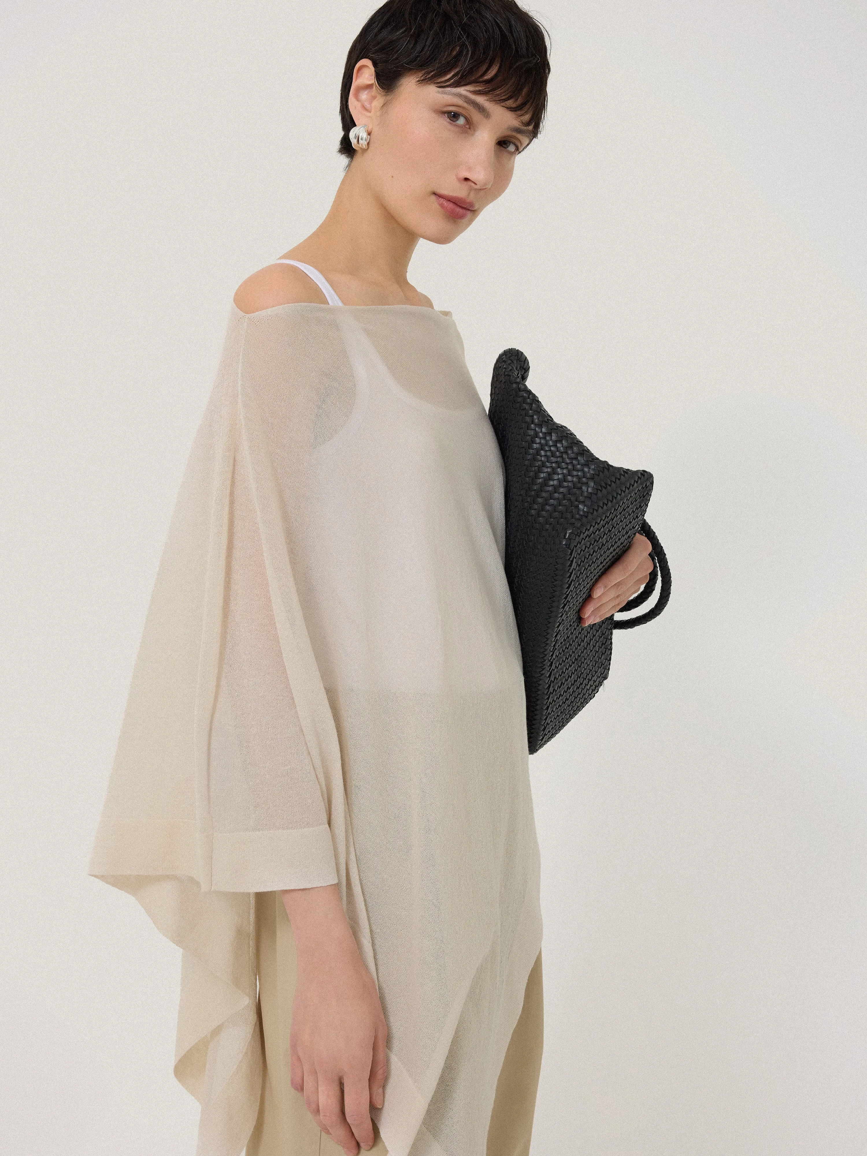 Sheer Linen Blend Poncho | Cream sold by Jigsaw