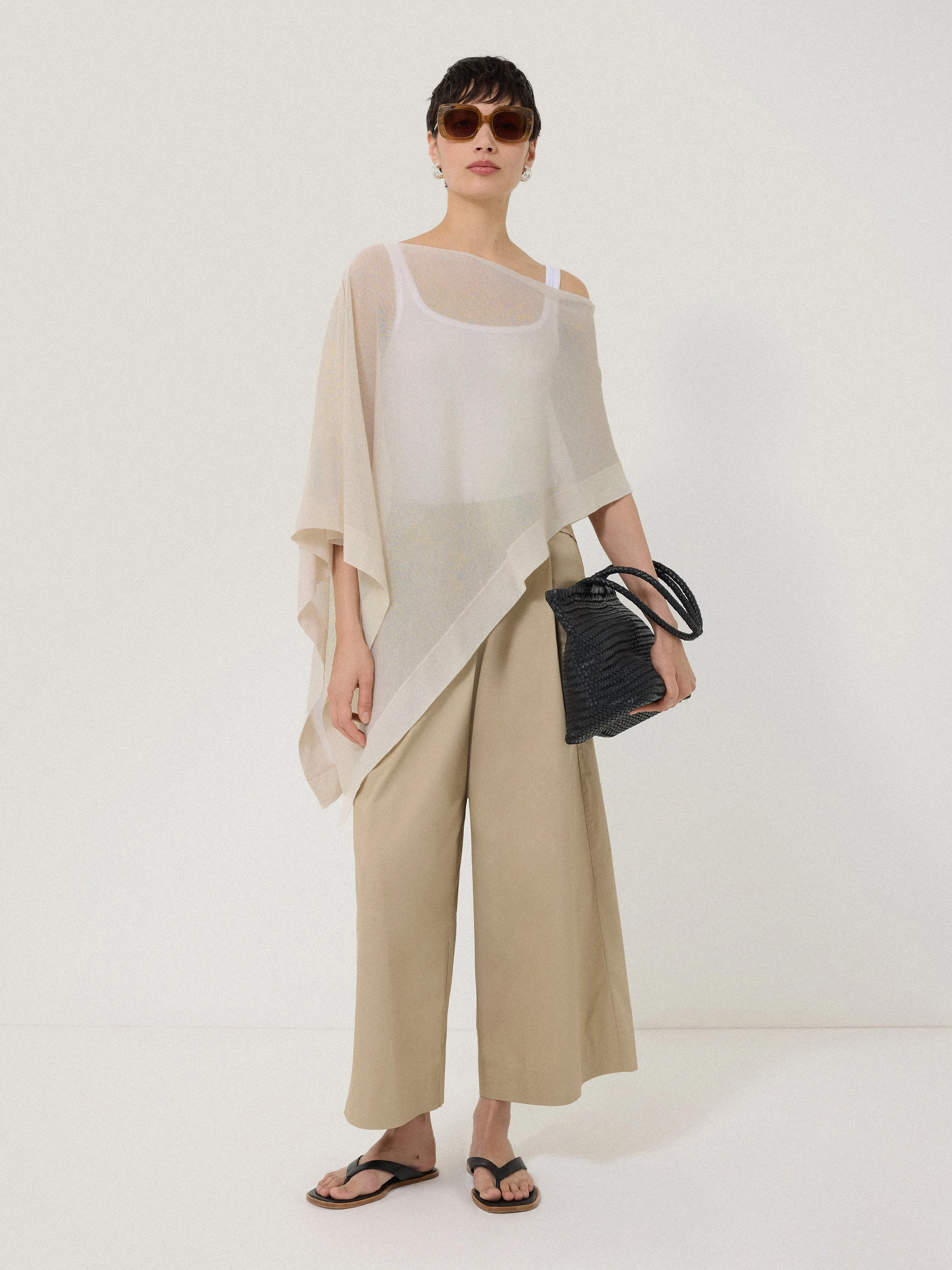 Sheer Linen Blend Poncho | Cream sold by Jigsaw product image thumbnail 2