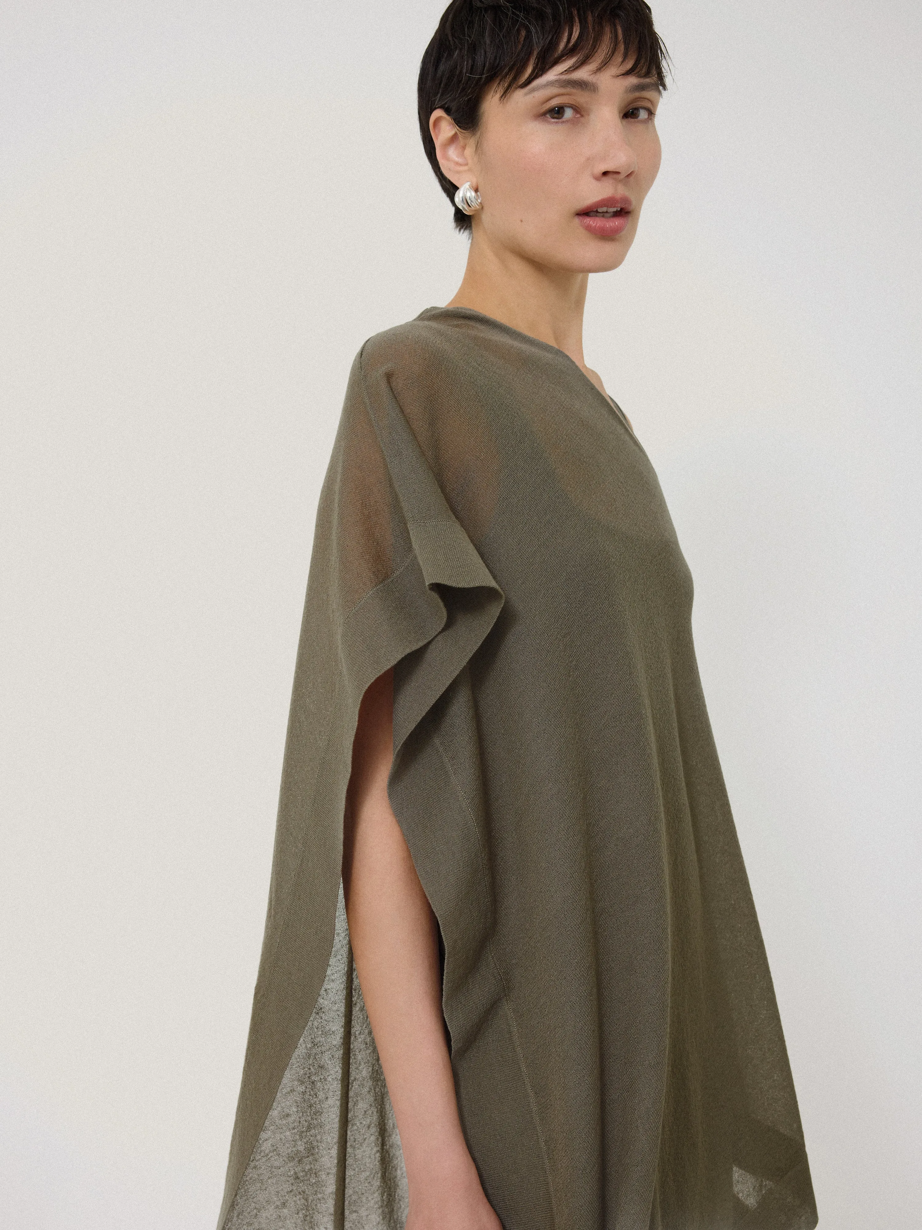 Sheer Linen Blend Poncho | Khaki sold by Jigsaw product image thumbnail 2