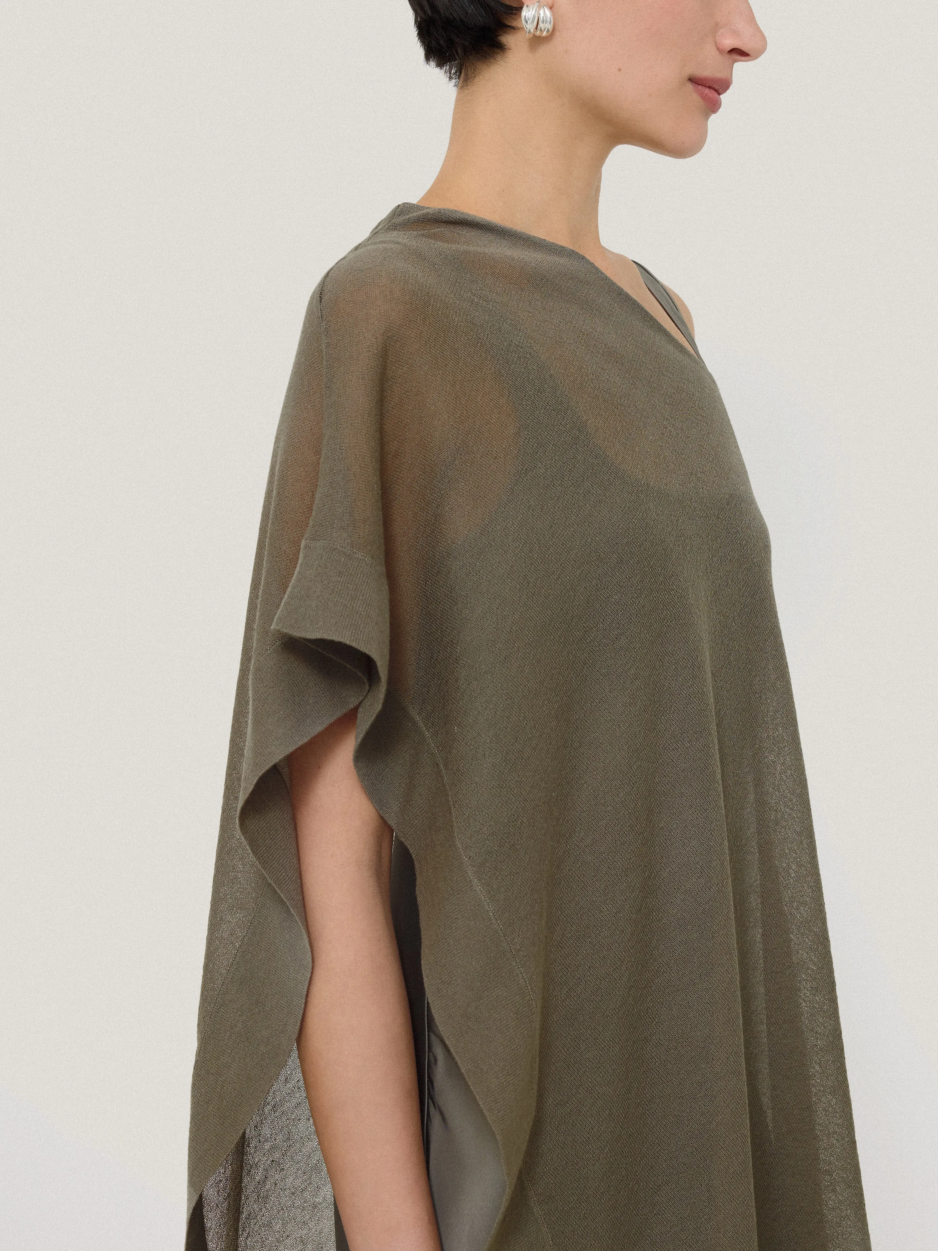 Sheer Linen Blend Poncho | Khaki sold by Jigsaw product image thumbnail 4