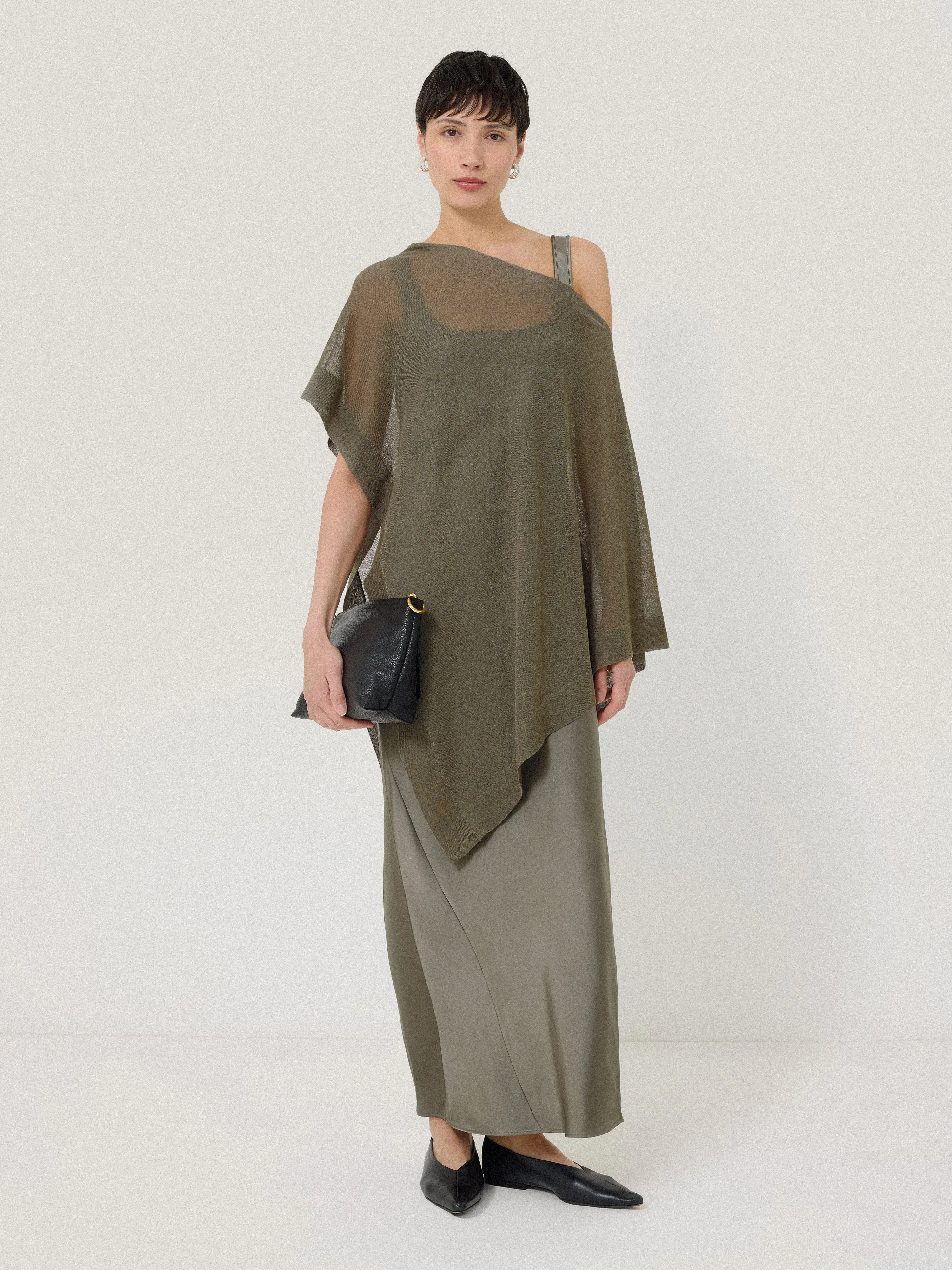 Sheer Linen Blend Poncho | Khaki sold by Jigsaw product image thumbnail 3