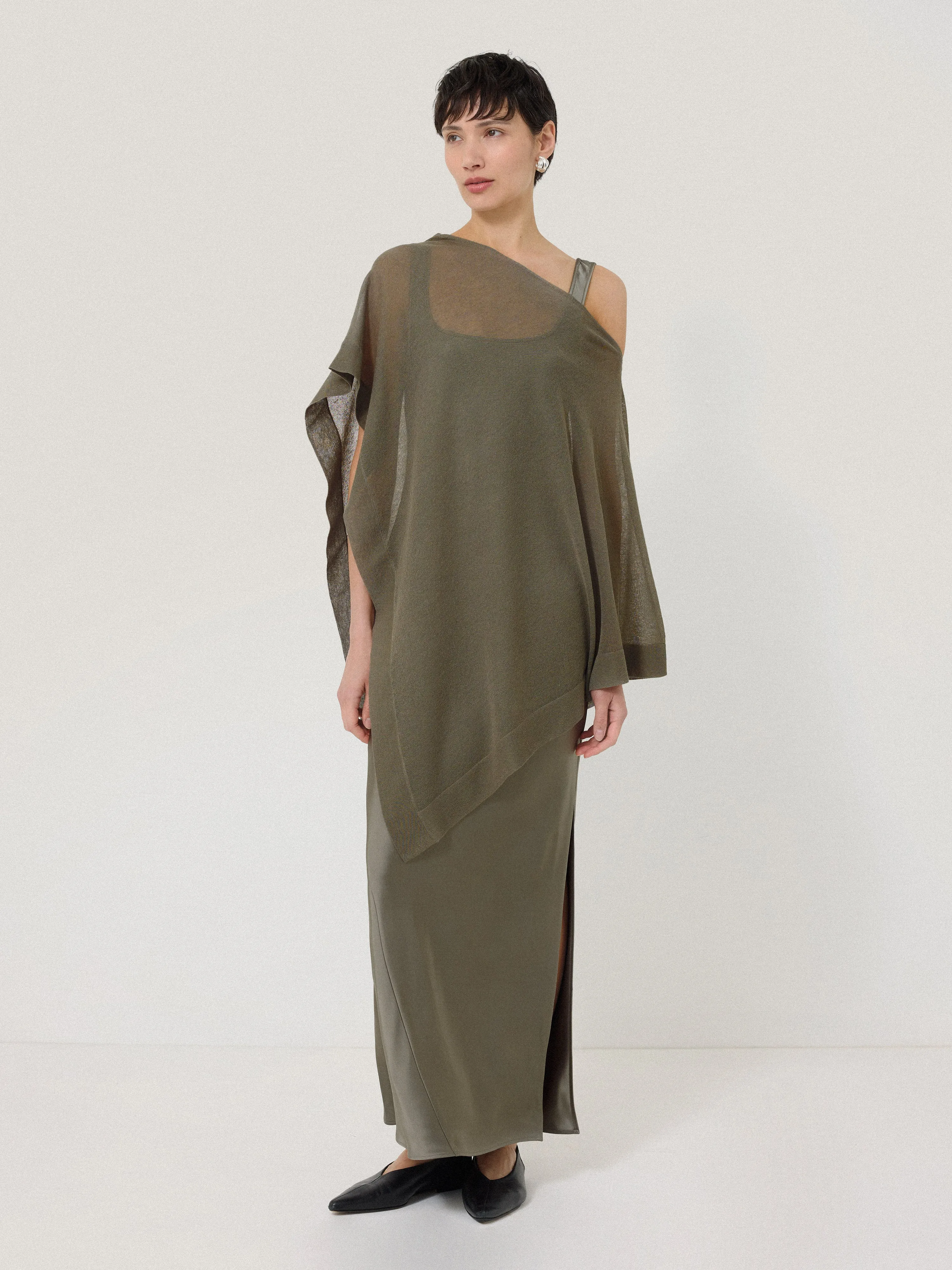 Sheer Linen Blend Poncho | Khaki sold by Jigsaw product image thumbnail 5