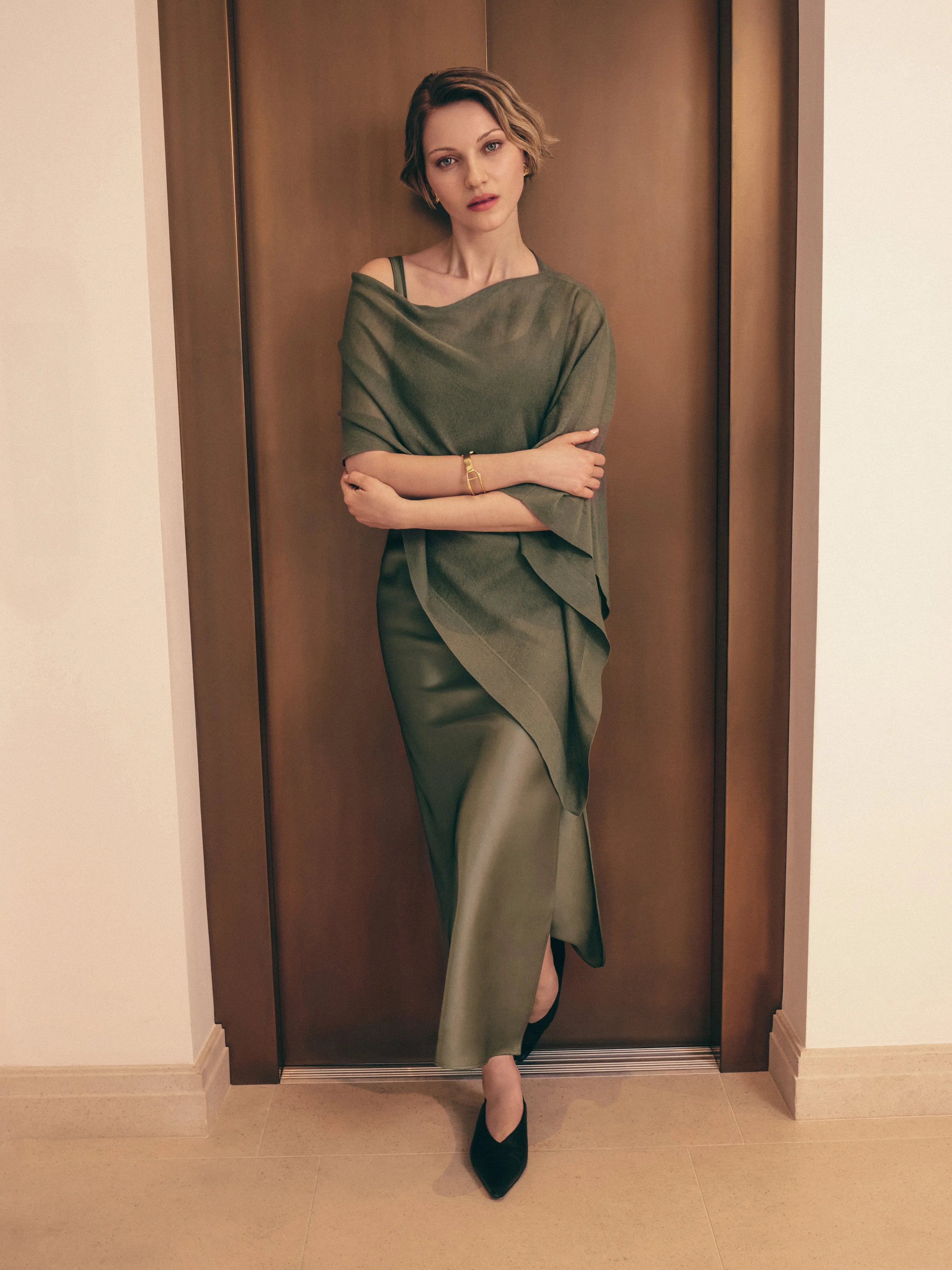 Sheer Linen Blend Poncho | Khaki sold by Jigsaw