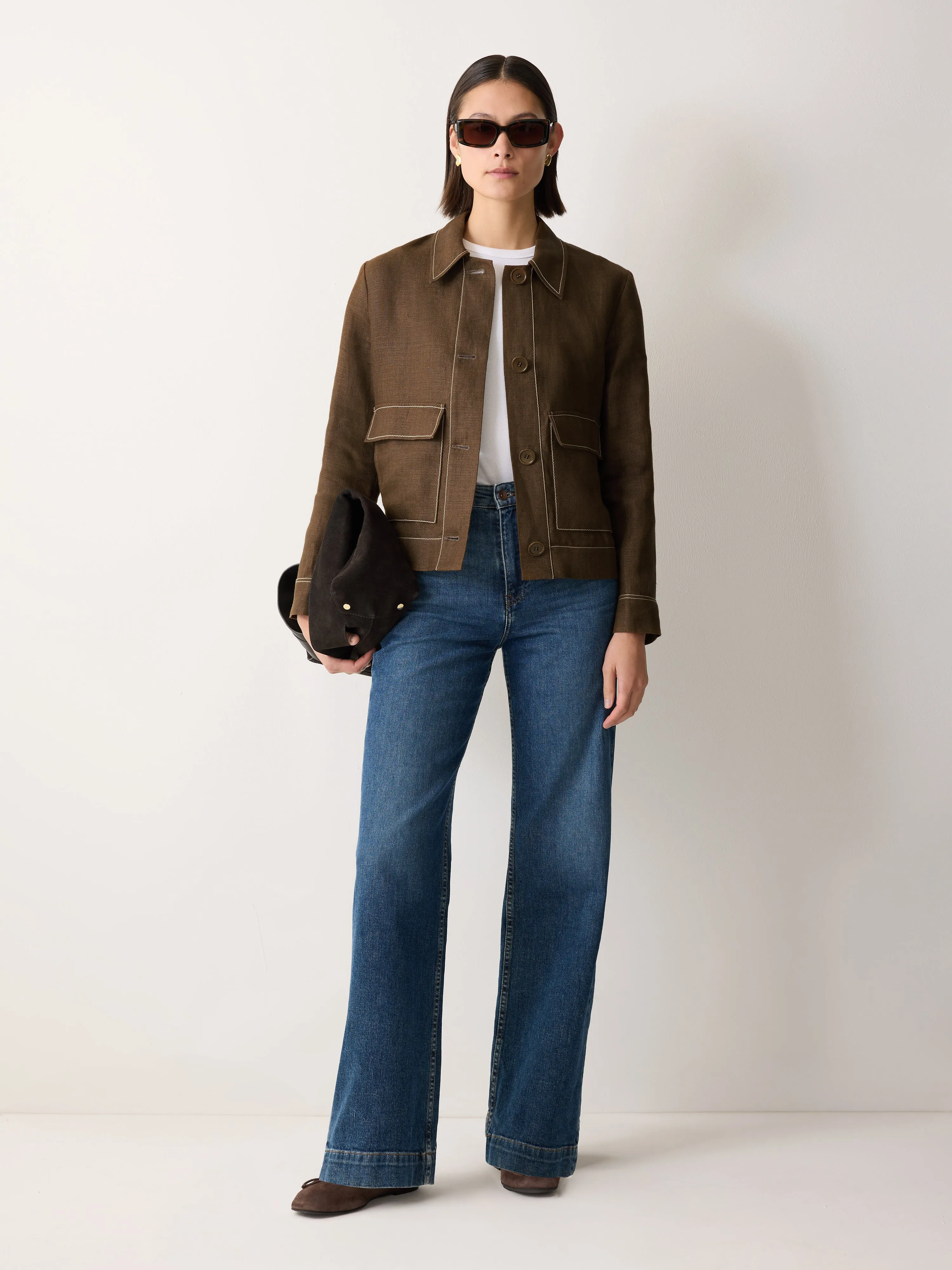 Linen Cropped Utility Jacket | Brown sold by Jigsaw product image thumbnail 2