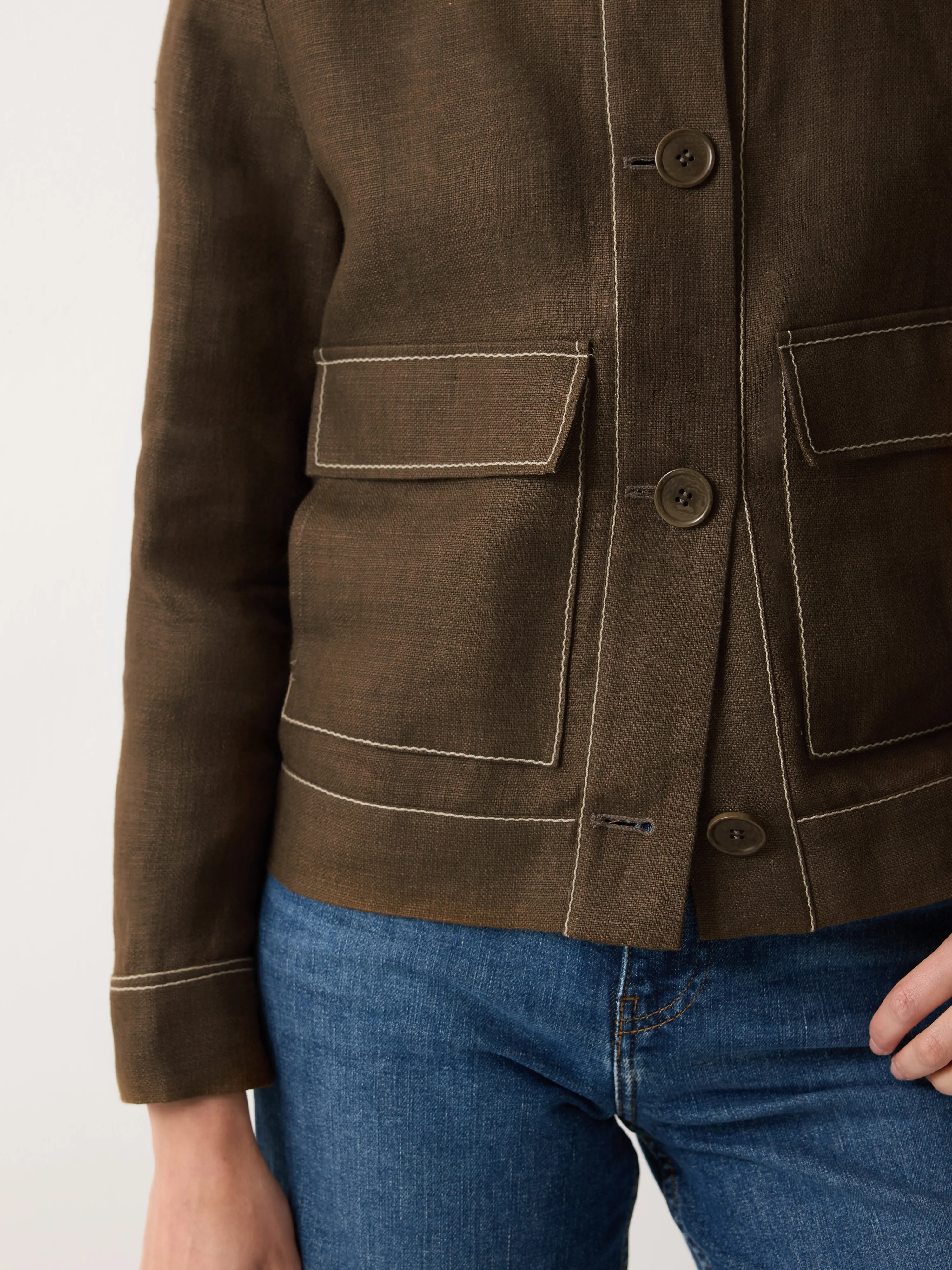 Linen Cropped Utility Jacket | Brown sold by Jigsaw product image thumbnail 3