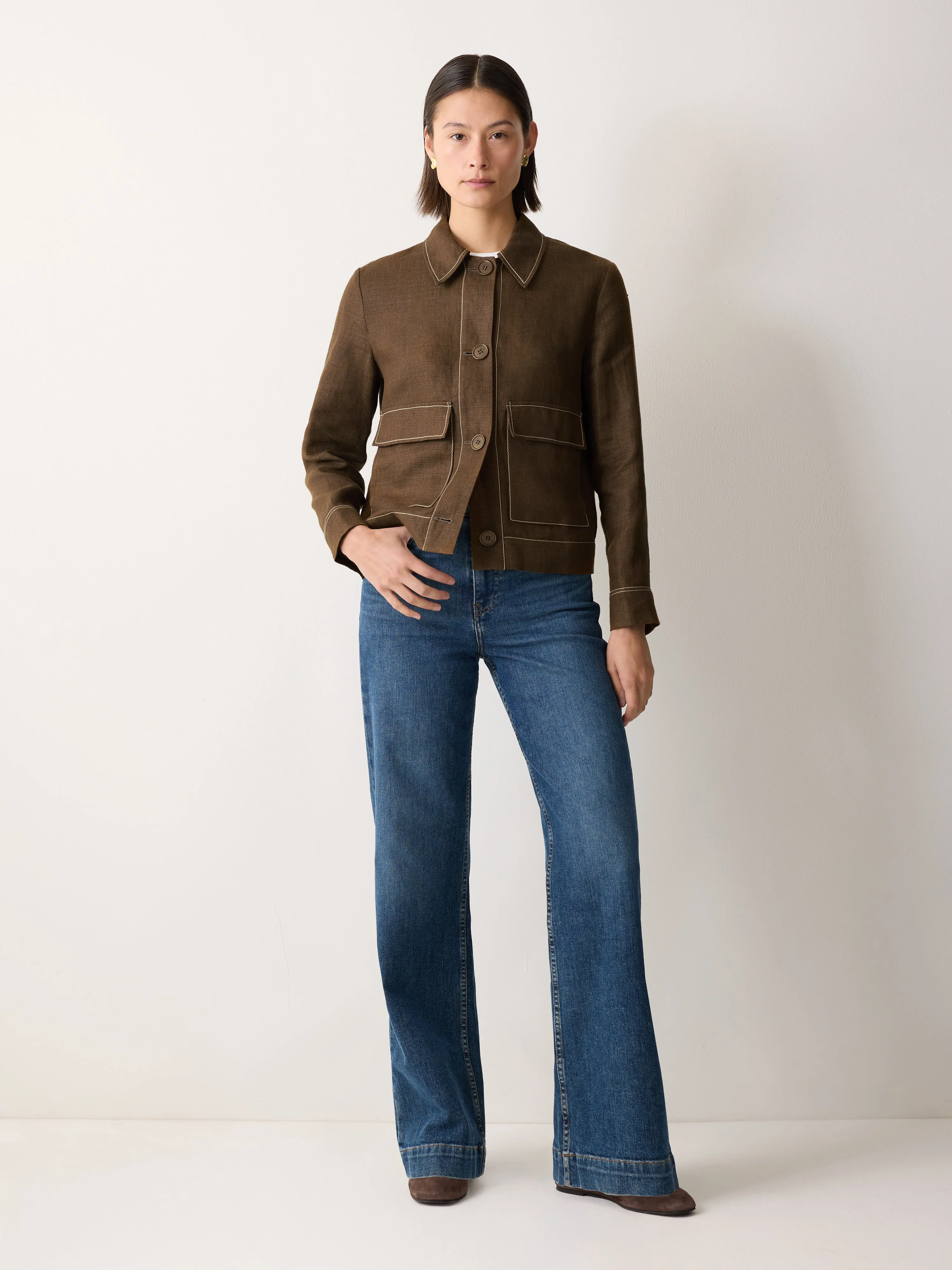 Linen Cropped Utility Jacket | Brown sold by Jigsaw product image thumbnail 4