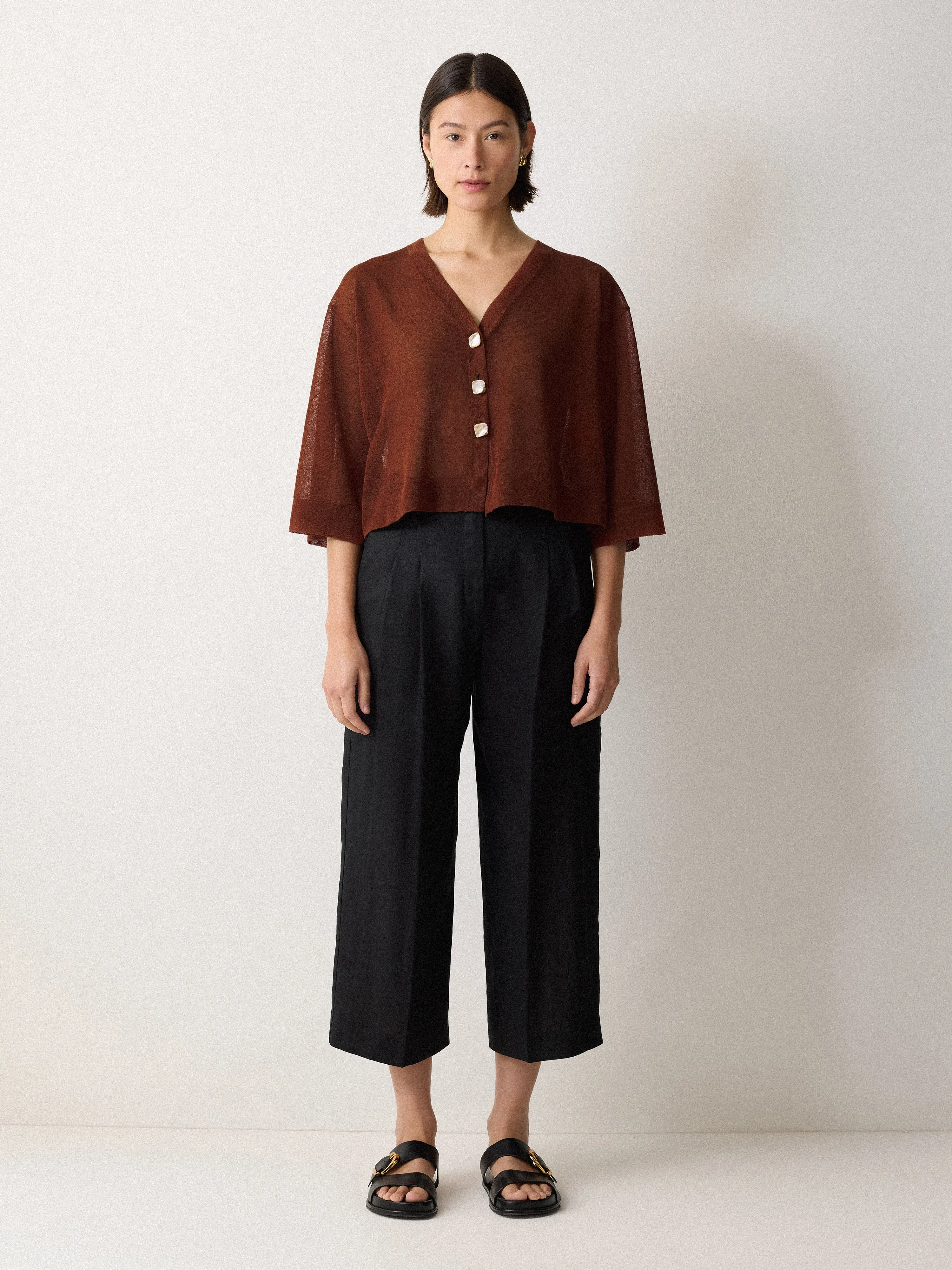 Sheer Linen Blend Cardigan | Brown sold by Jigsaw product image thumbnail 4