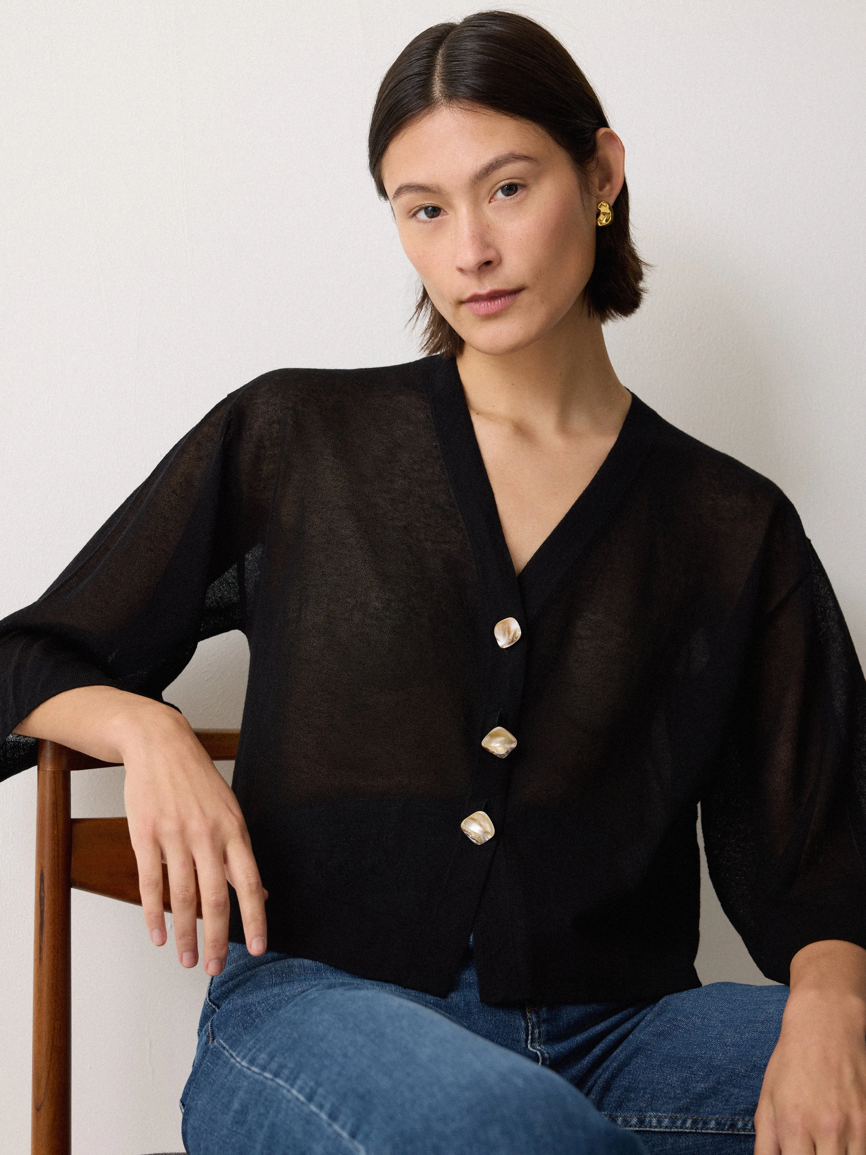 Sheer Linen Blend Cardigan | Black sold by Jigsaw