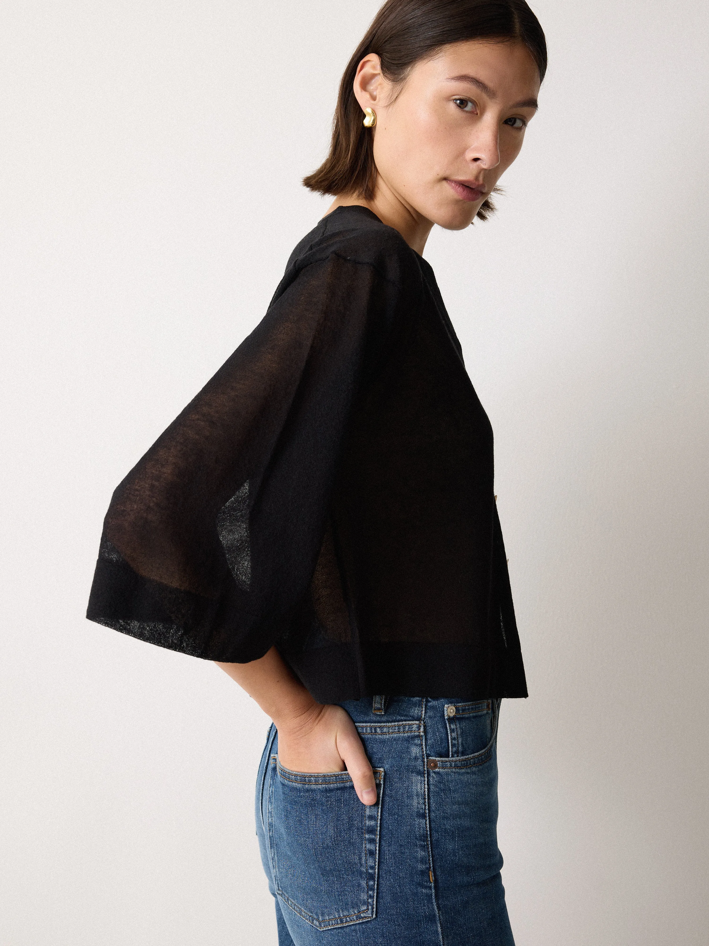 Sheer Linen Blend Cardigan | Black sold by Jigsaw product image thumbnail 3