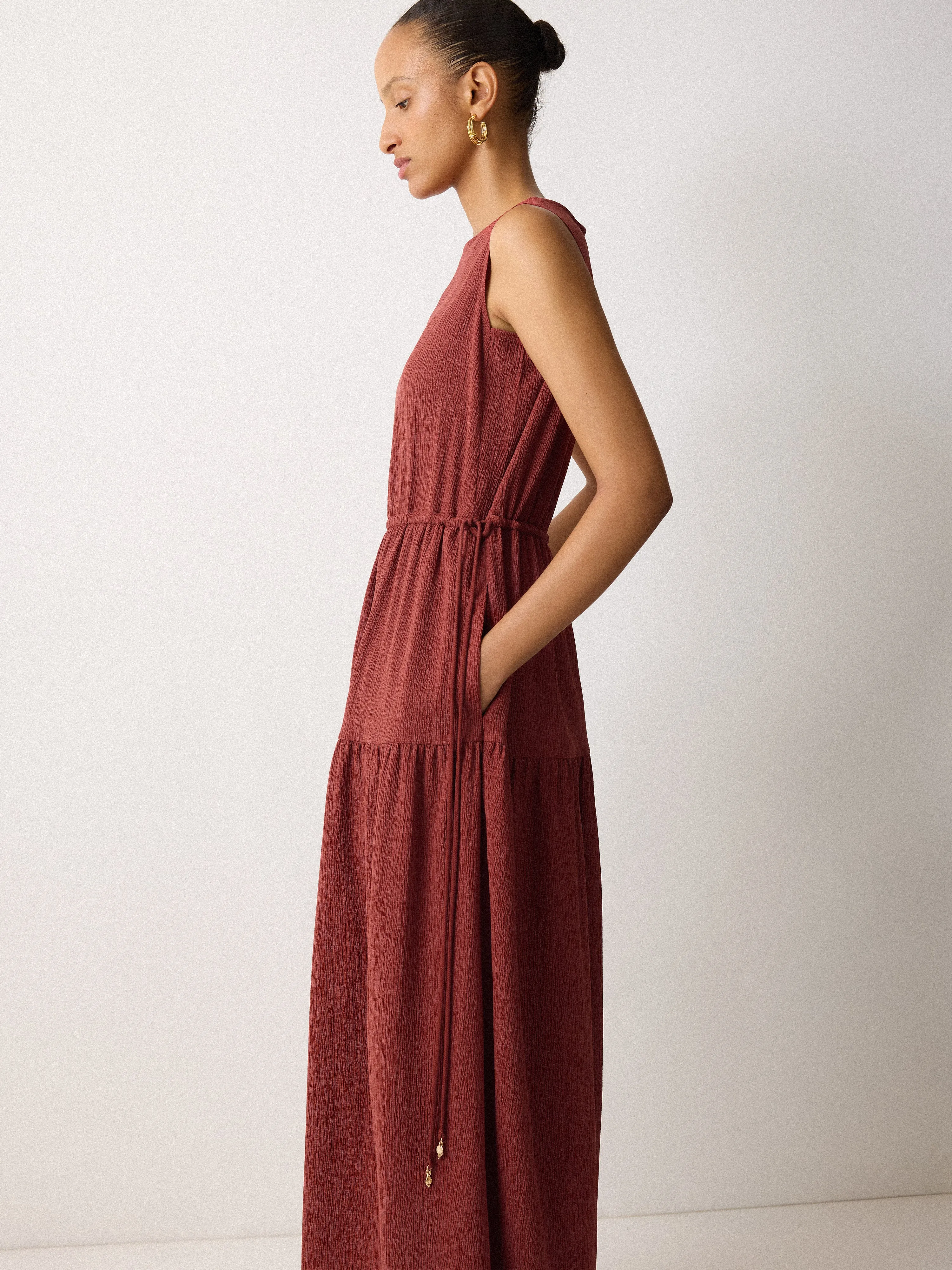 Fine Crinkle Jersey Maxi Dress | Brown sold by Jigsaw product image thumbnail 3
