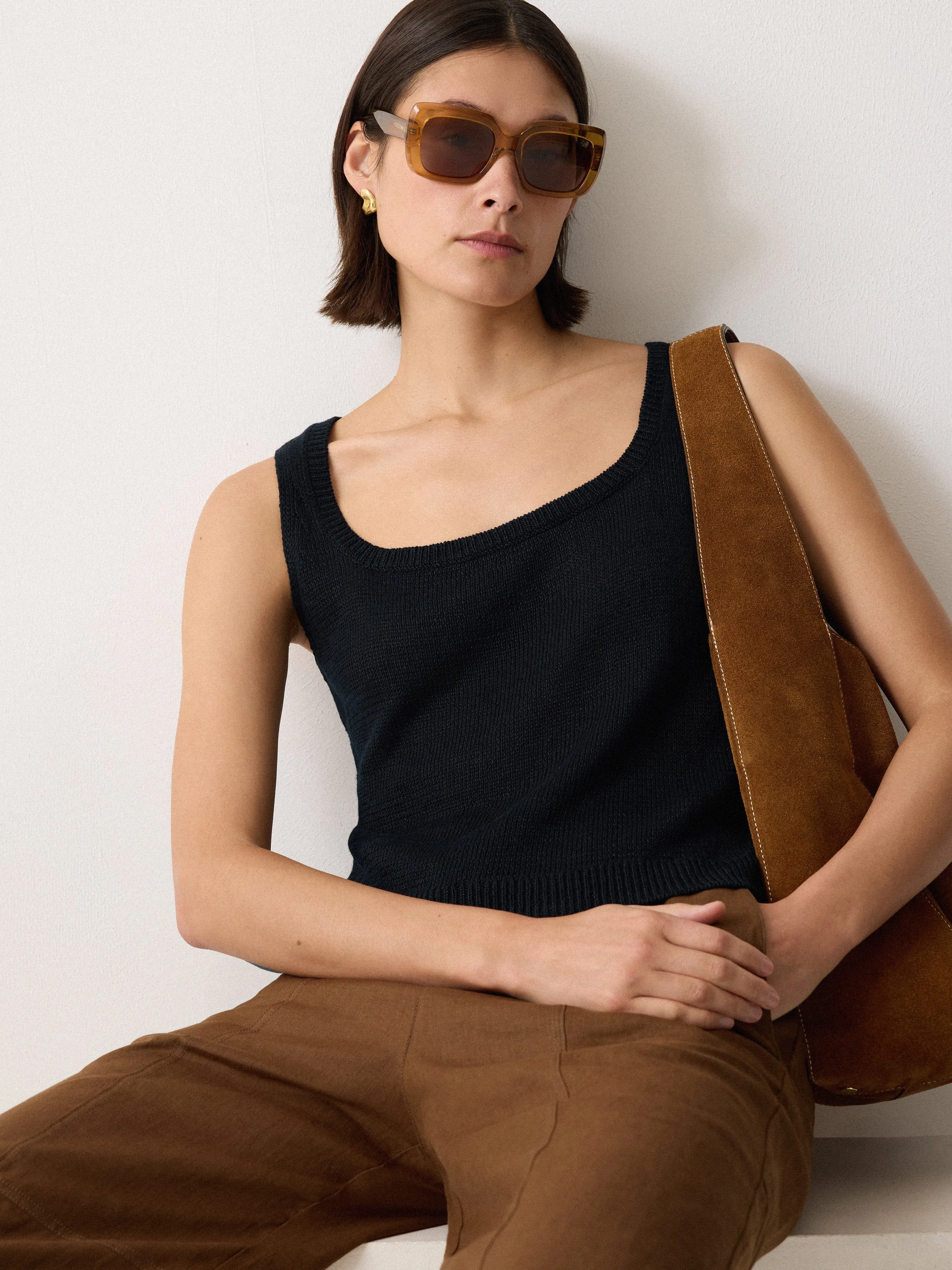 Linen Square Neck Knitted Vest | Navy sold by Jigsaw