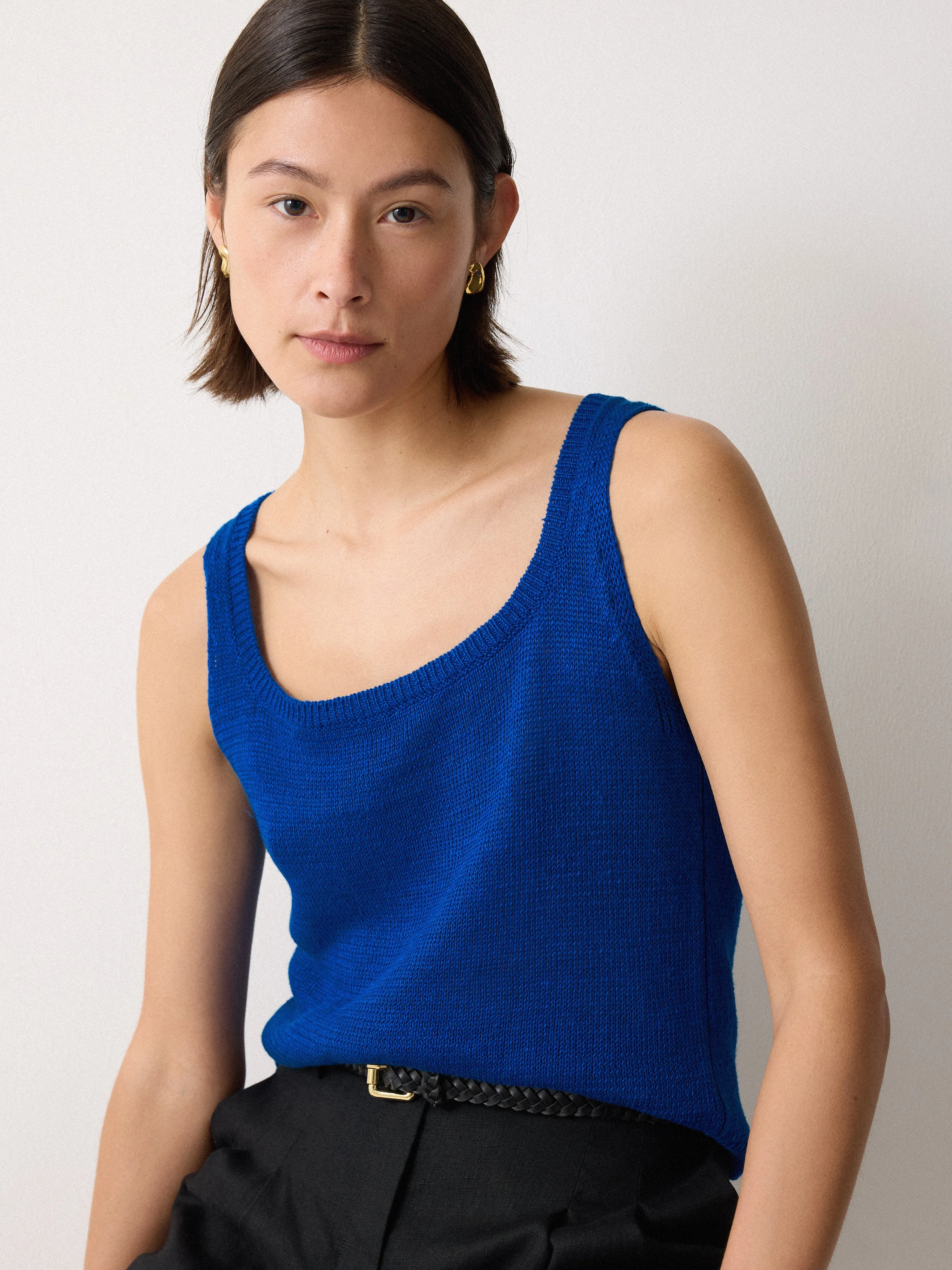 Linen Square Neck Knitted Vest | Blue sold by Jigsaw