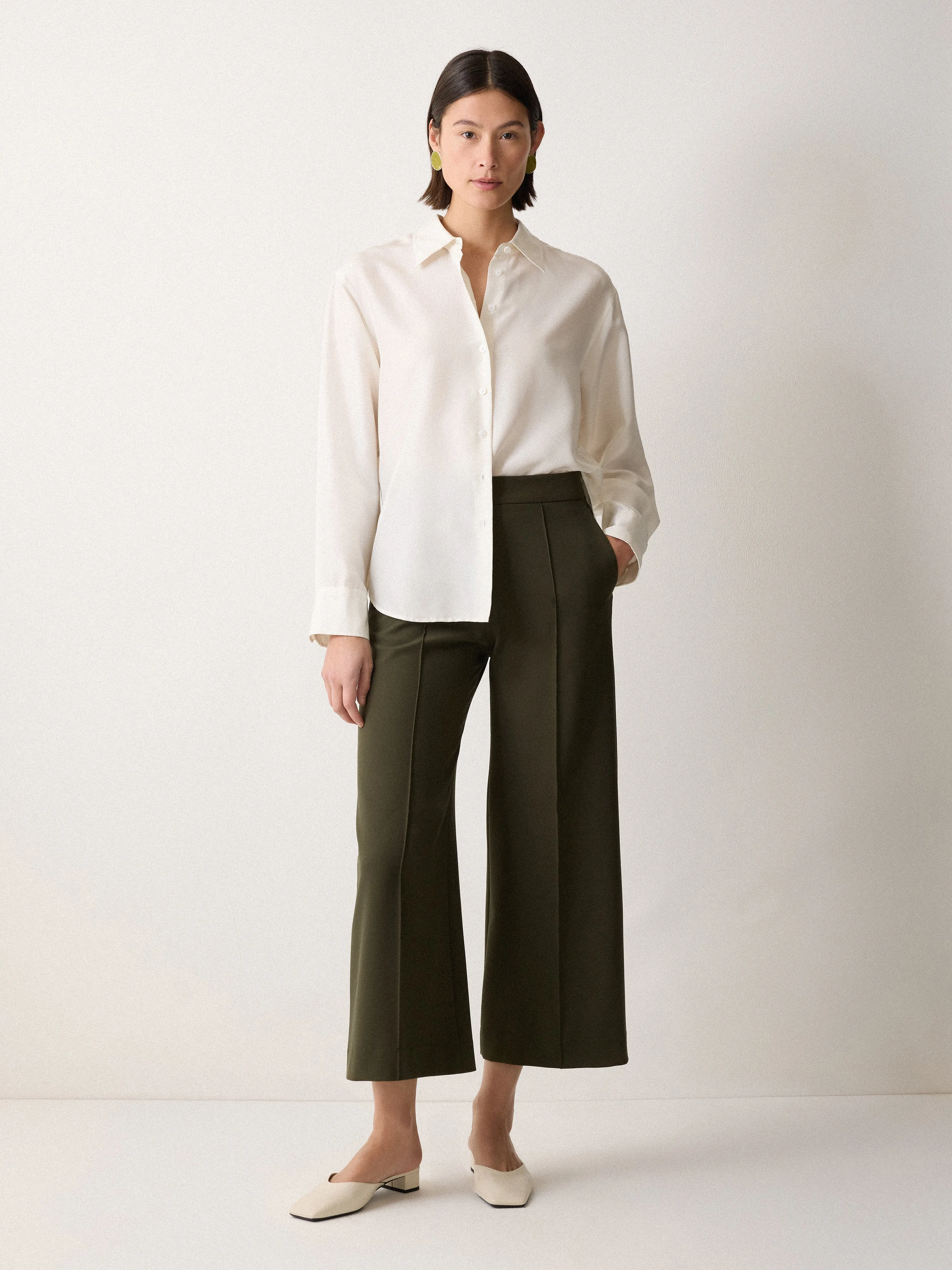 Modern Crepe Sailor Trouser | Dark Olive sold by Jigsaw