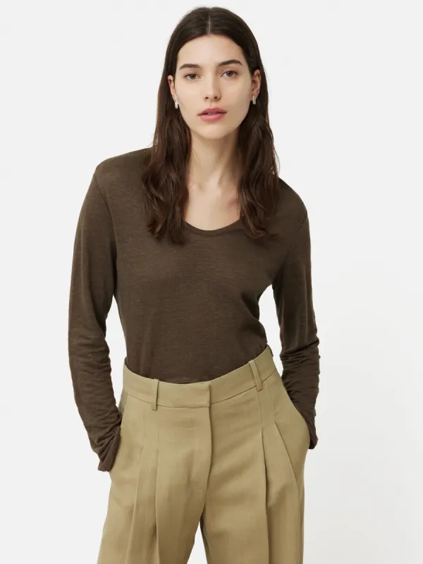 Linen Eden Long Sleeve Tee | Khaki sold by Jigsaw