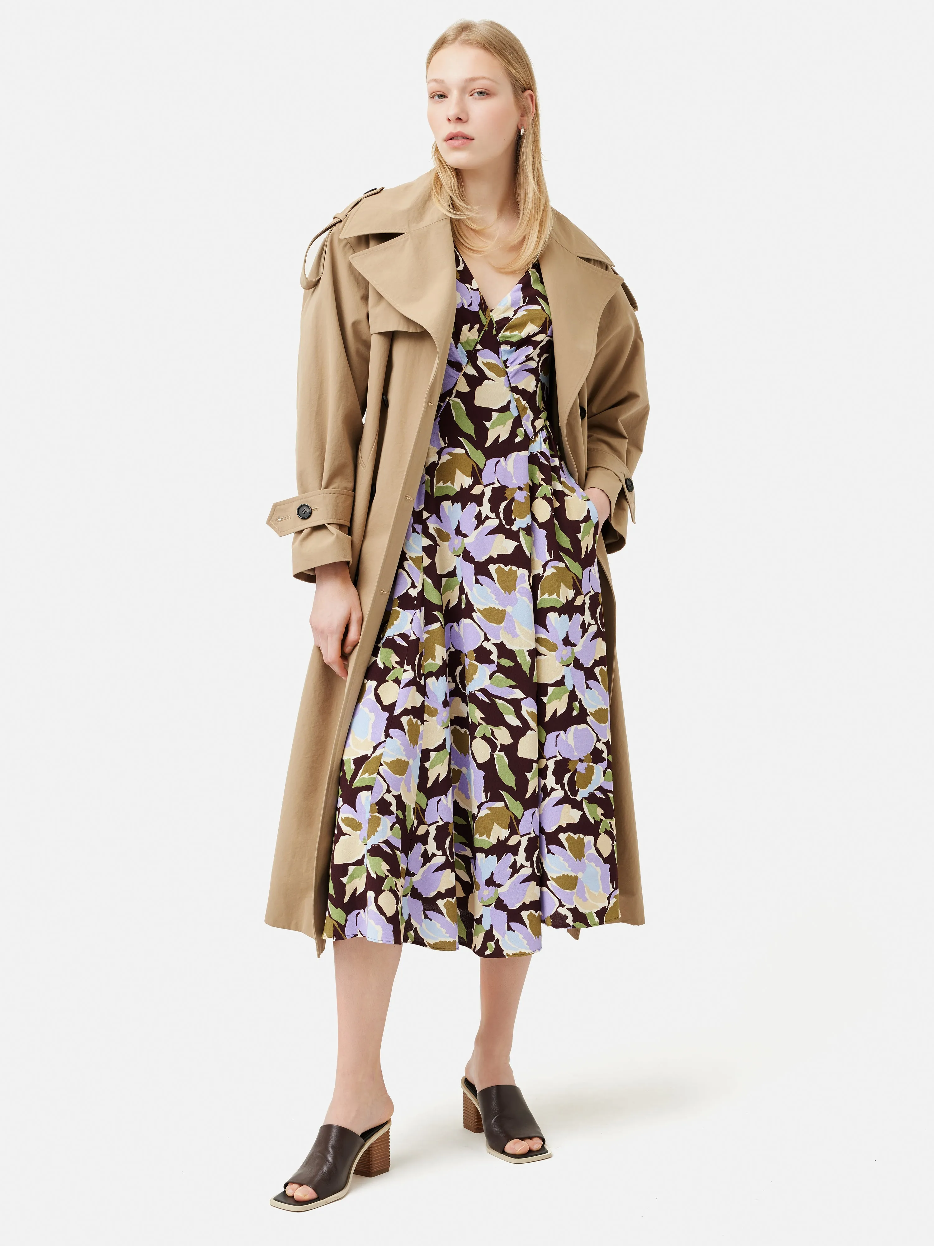 Graphic Pansy Crepe Tea Dress | Deep Plum sold by Jigsaw product image thumbnail 2