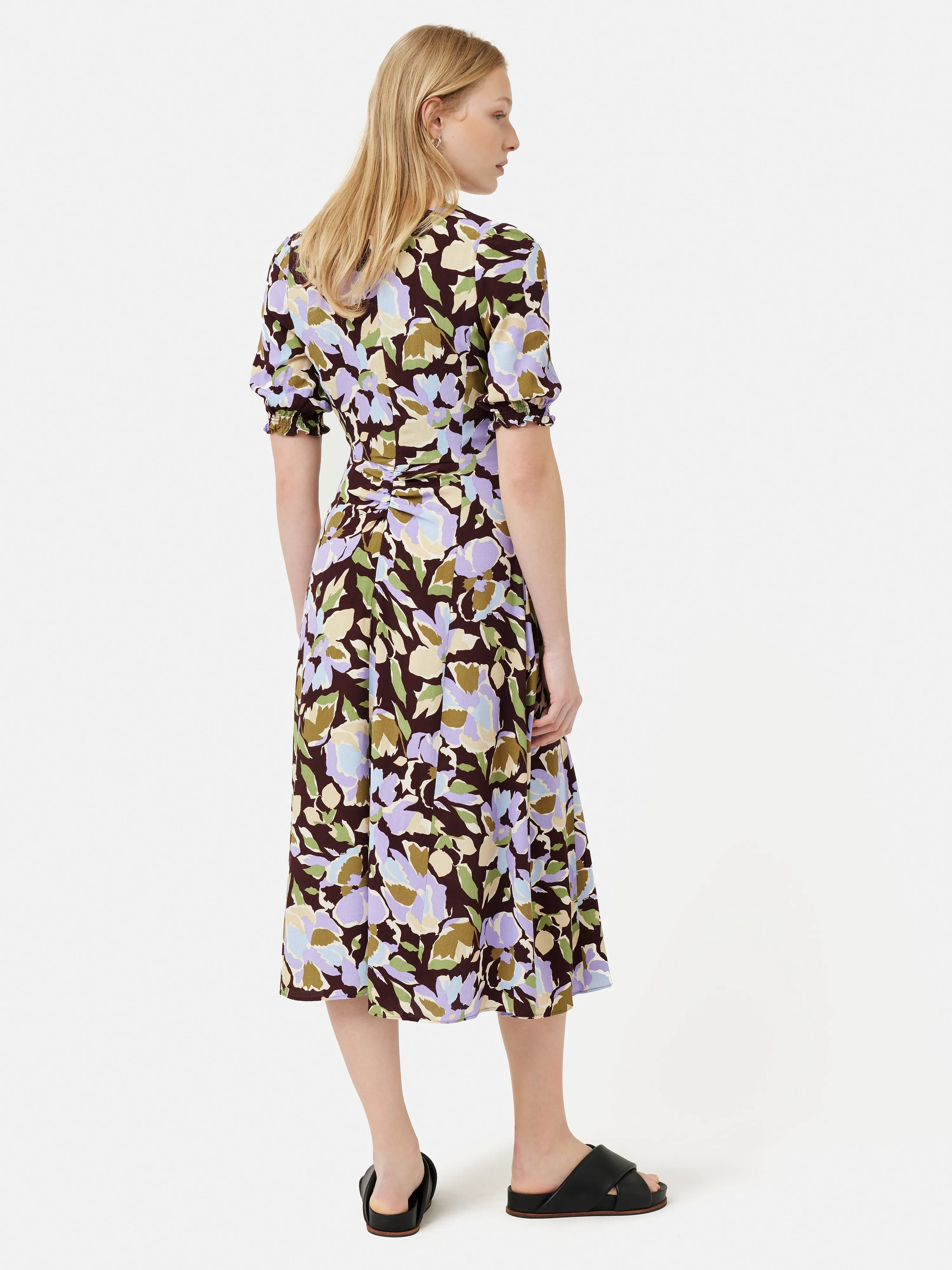 Graphic Pansy Crepe Tea Dress | Deep Plum sold by Jigsaw product image thumbnail 5