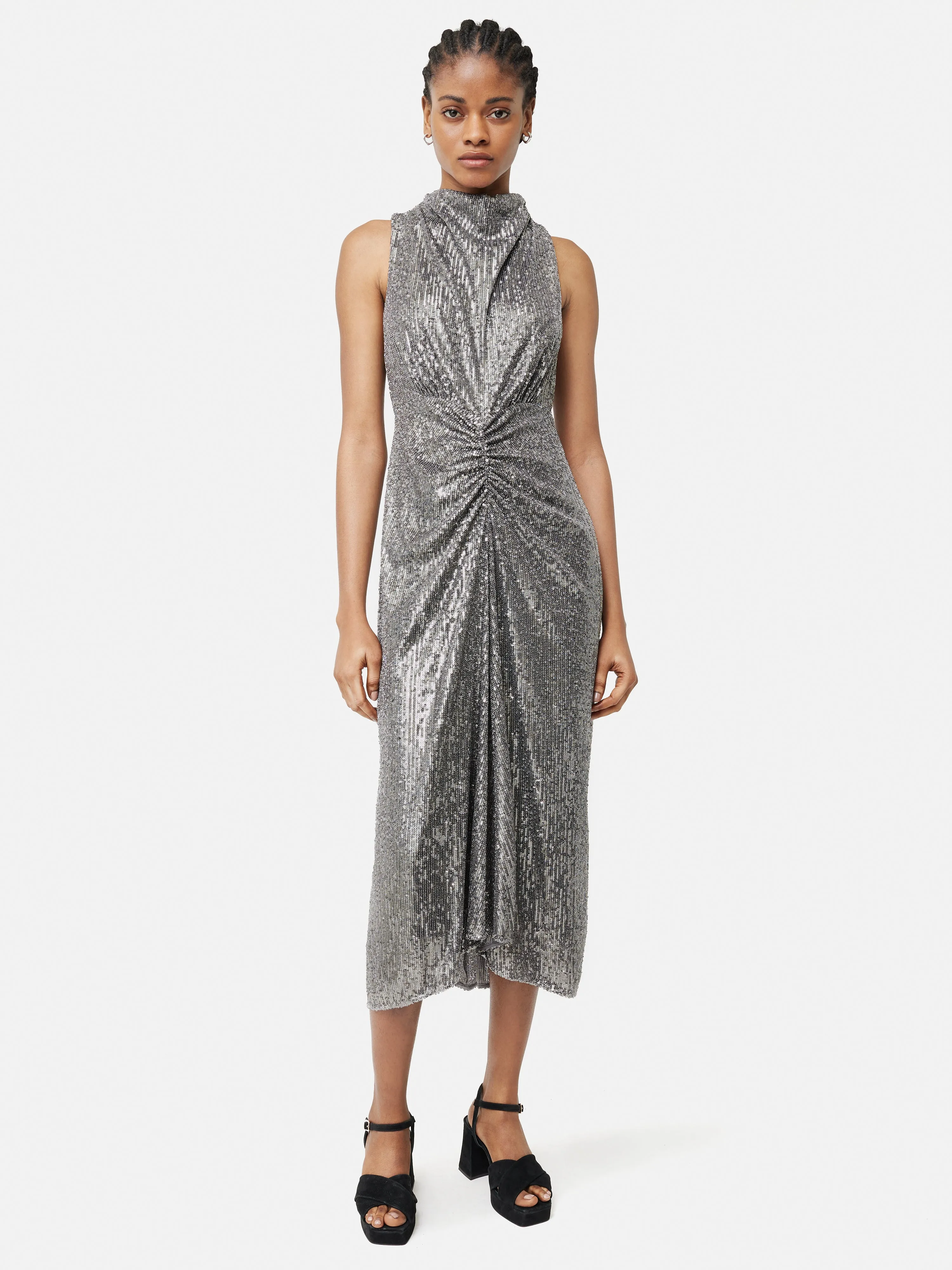 Sequin High Neck Dress | Gunmetal sold by Jigsaw