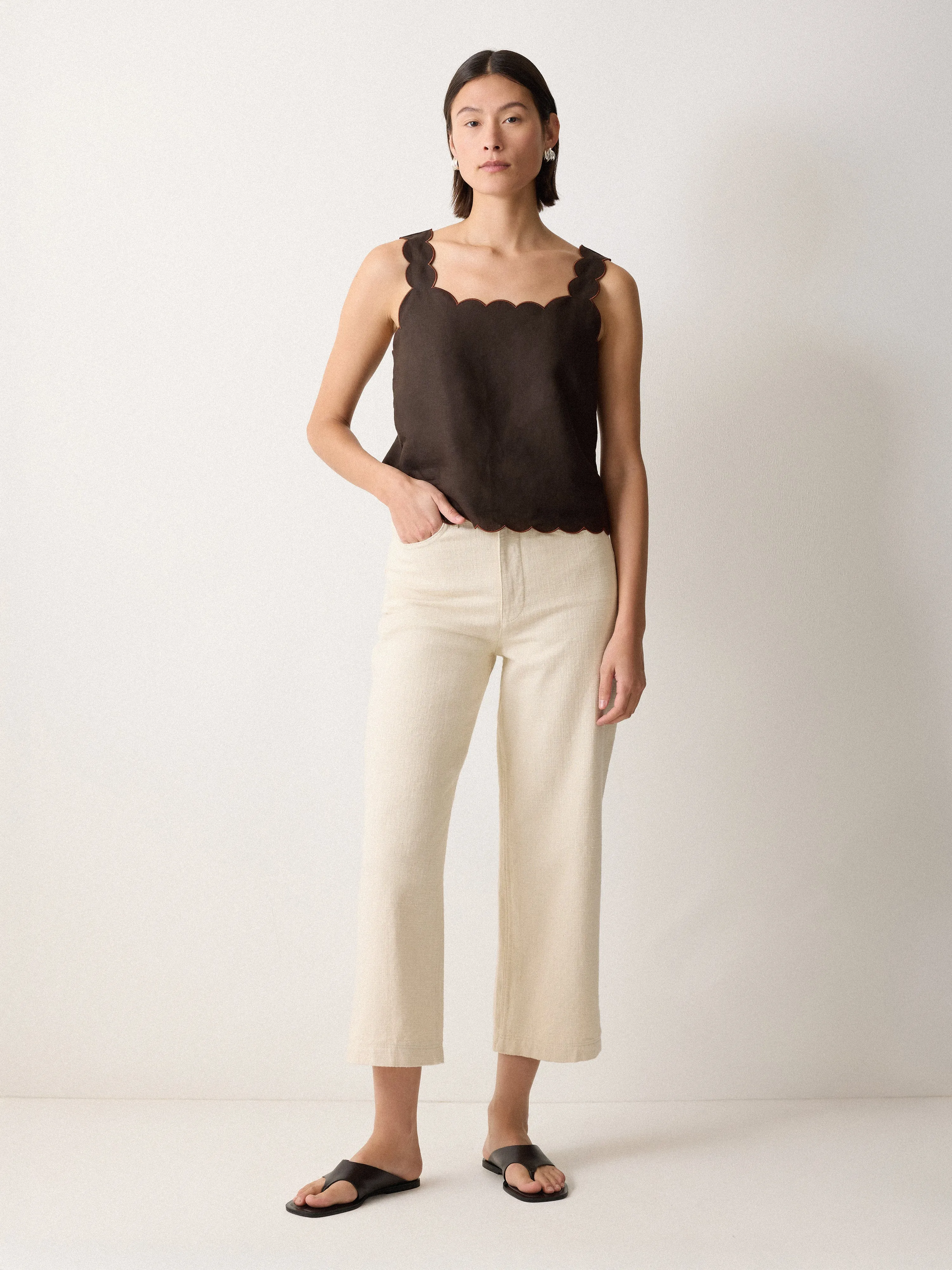 Linen Scallop Top | Brown sold by Jigsaw