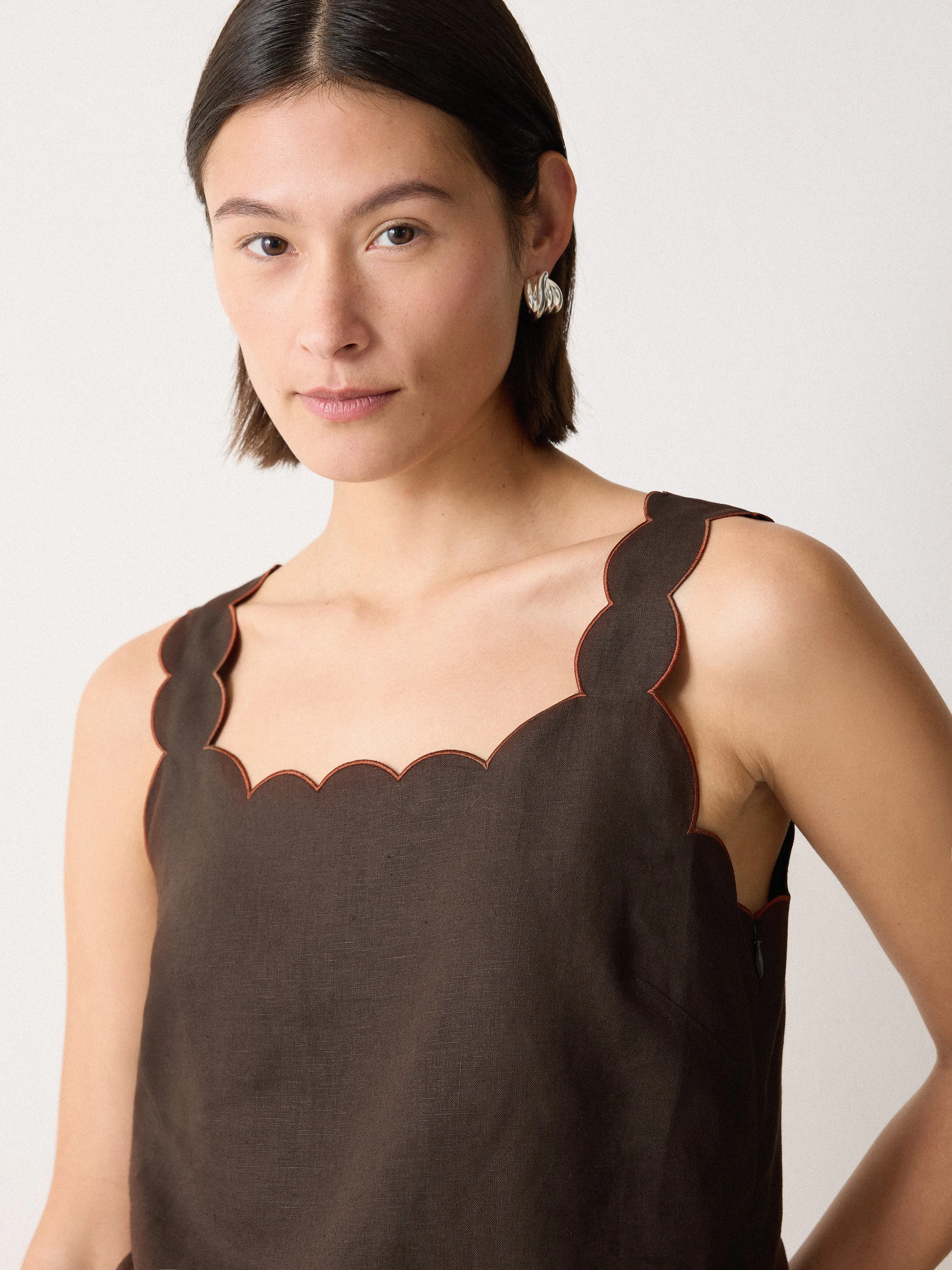 Linen Scallop Top | Brown sold by Jigsaw product image thumbnail 2